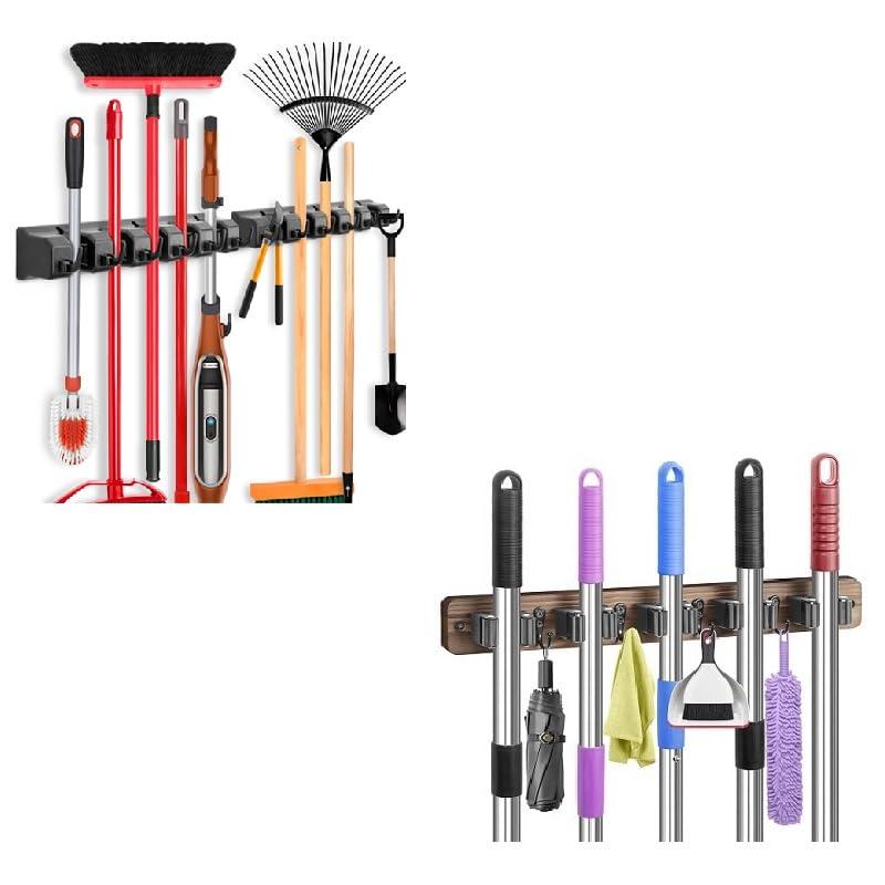 IMILLET IMILLET 2 Pack Plastic Pack Broom Holder & 1 Pack Wood Broom Holder