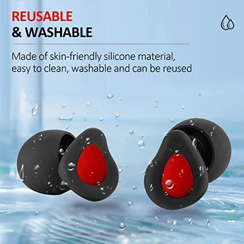 Lichffy Ear Plugs for Sleeping, Reusable Noise Cancelling Ear Plugs, Super Soft Noise Reduction Sleep Earplugs, Silicone Sound Blocking Earplugs for Sleep Snoring Swimming Concert (Black red)