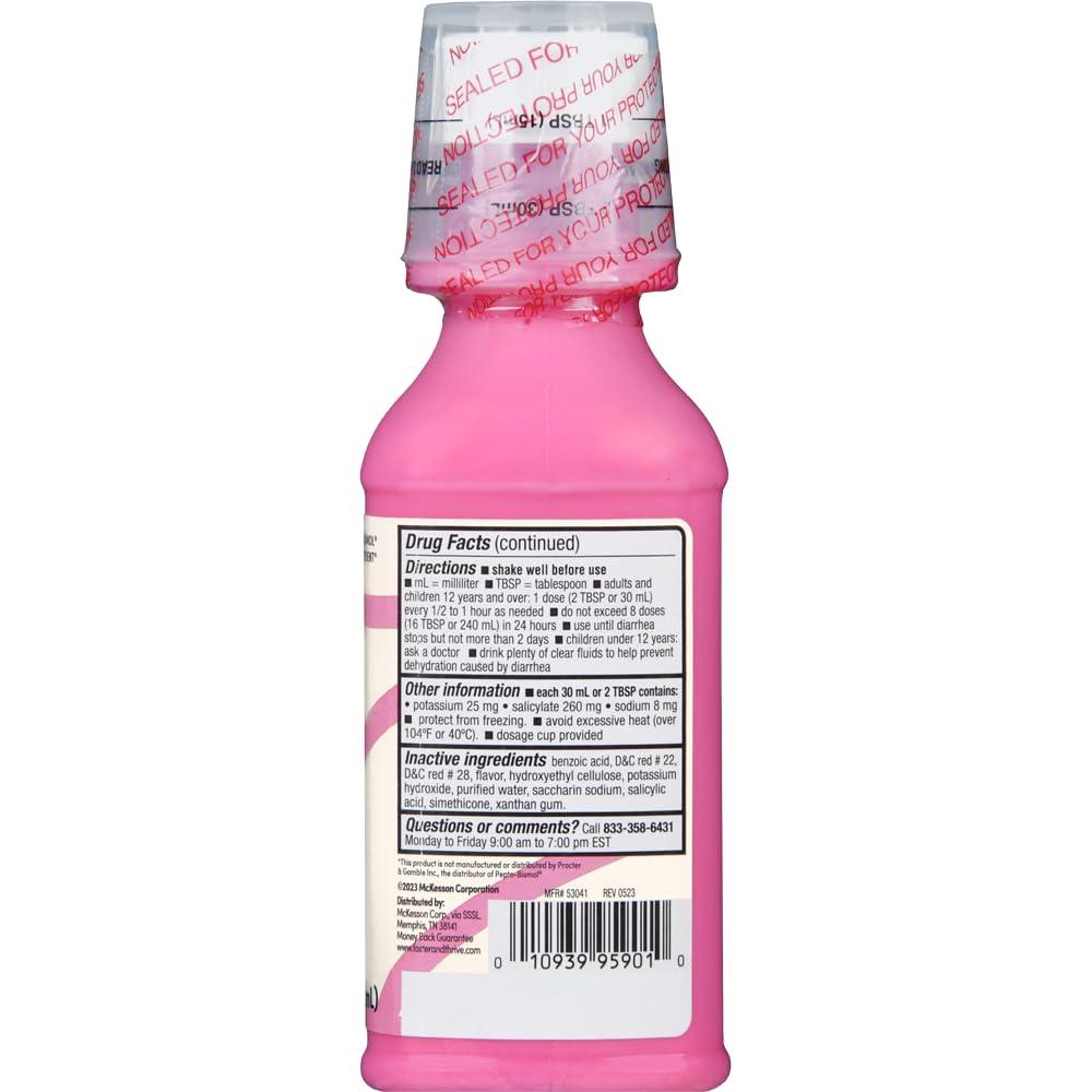 Foster & Thrive Foster & Thrive Stomach Relief Liquid for Nausea, Heartburn, Indigestion, Upset Stomach, and Diarrhea - Fast Relief for 5 Symptoms, Antidiarrheal, Bismuth Subsalicylate 525 mg, Original, 8 oz