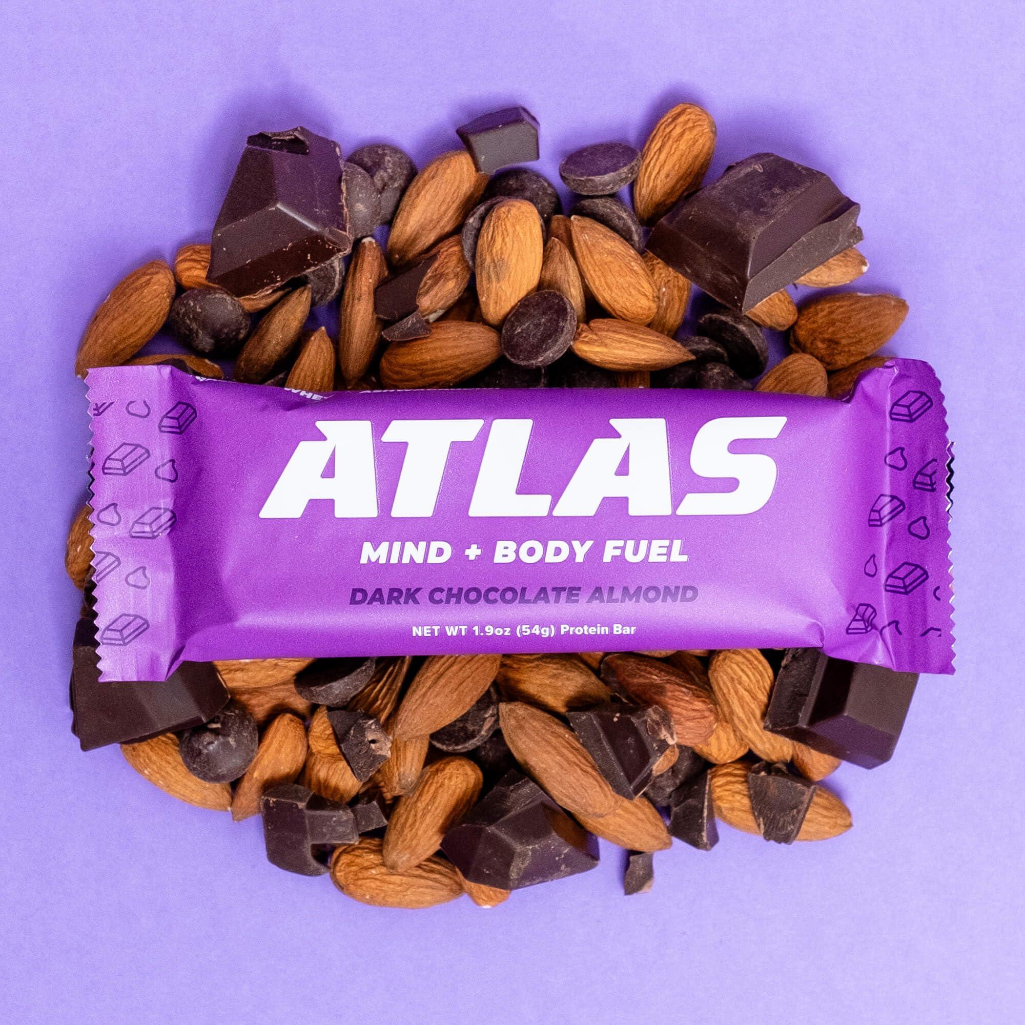 Atlas Protein Bar Atlas Protein Bar, 20g Protein, 1g Sugar, Clean Ingredients, Gluten Free (Dark Chocolate Almond, 12 Count (Pack of 2))