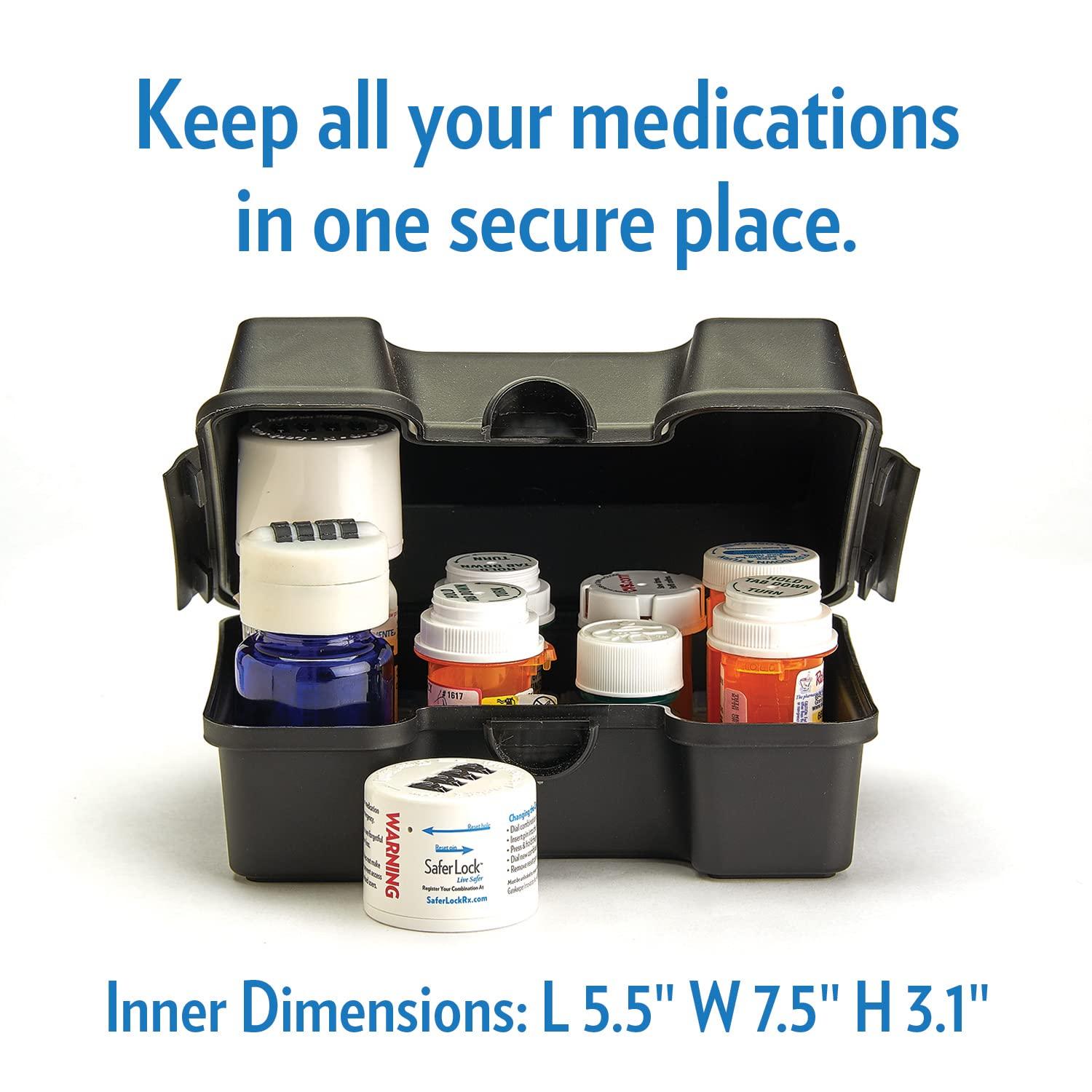 Safer Lock Safer Lock Medicine Lock Box - Tamper Evident & Abuse Deterrent Locking Medicine Box, Resettable Combination Lock Box for Medicine - Medication Lock Box, Senior Friendly Lockbox for Medication - Black