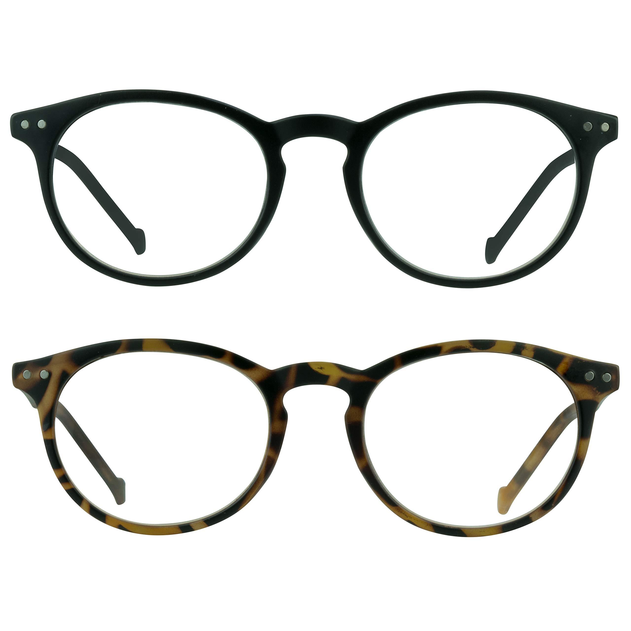 proSPORT proSPORT Round Vintage Retro Reading Glasses +3.50 Black and Tortoise Shell Brown Frame Stud Accents Men Women Small Light-Weight
