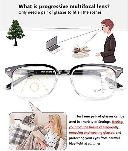 LEE BOYA LBAYOHO Progressive Multifocus Reading Glasses Women Men Blue Light Blocking Readers for Clear Lens, 100% UV Protection, No Line Multifocal Readers with Spring Hinge, Grey 3.0
