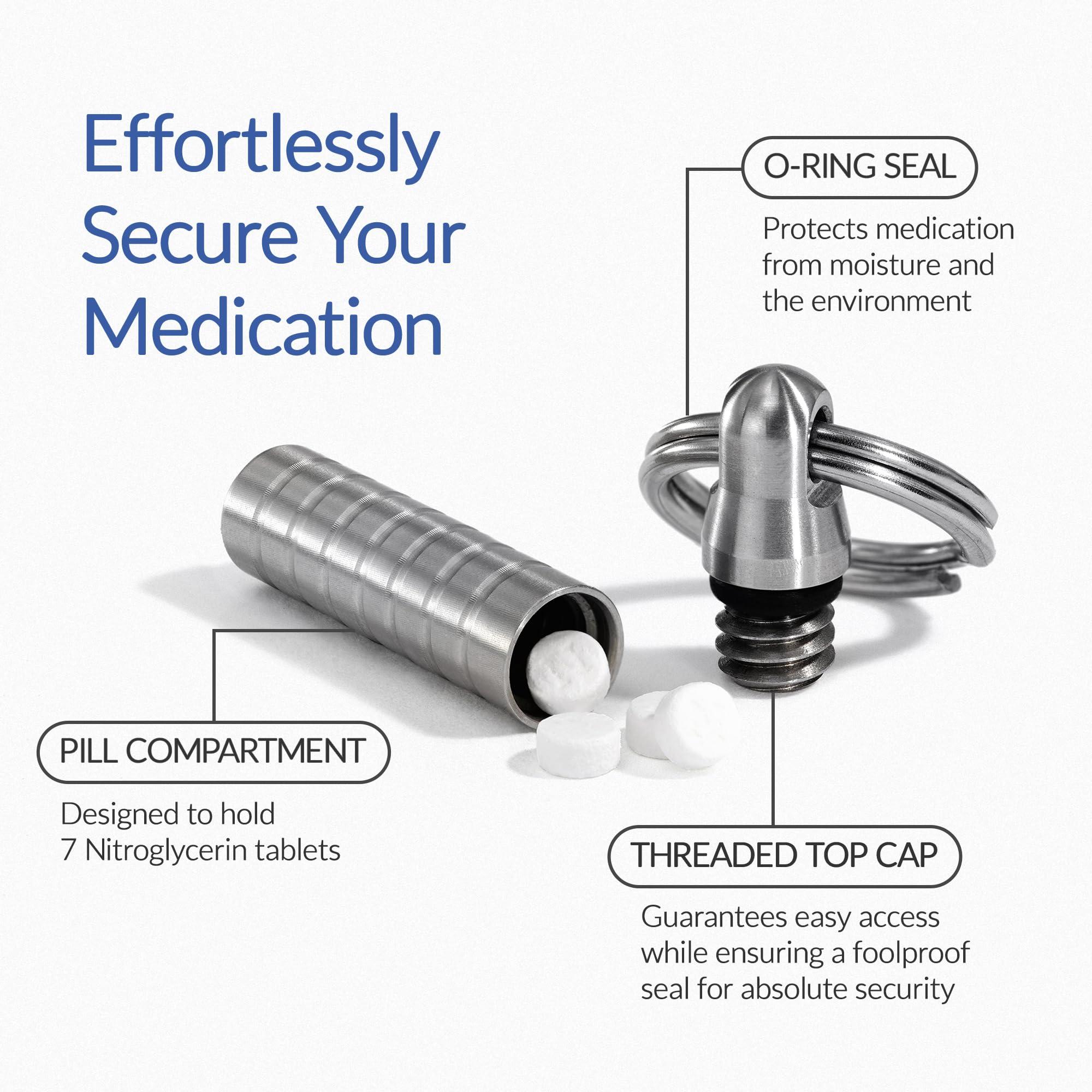 Cielo Pill Holders Cielo Pill Holders - Extra-Small Nitro Keychain Pill Holder, Made in USA, Titanium Keychain Container, Waterproof Pill Case, Stores 7 Nitro Pills