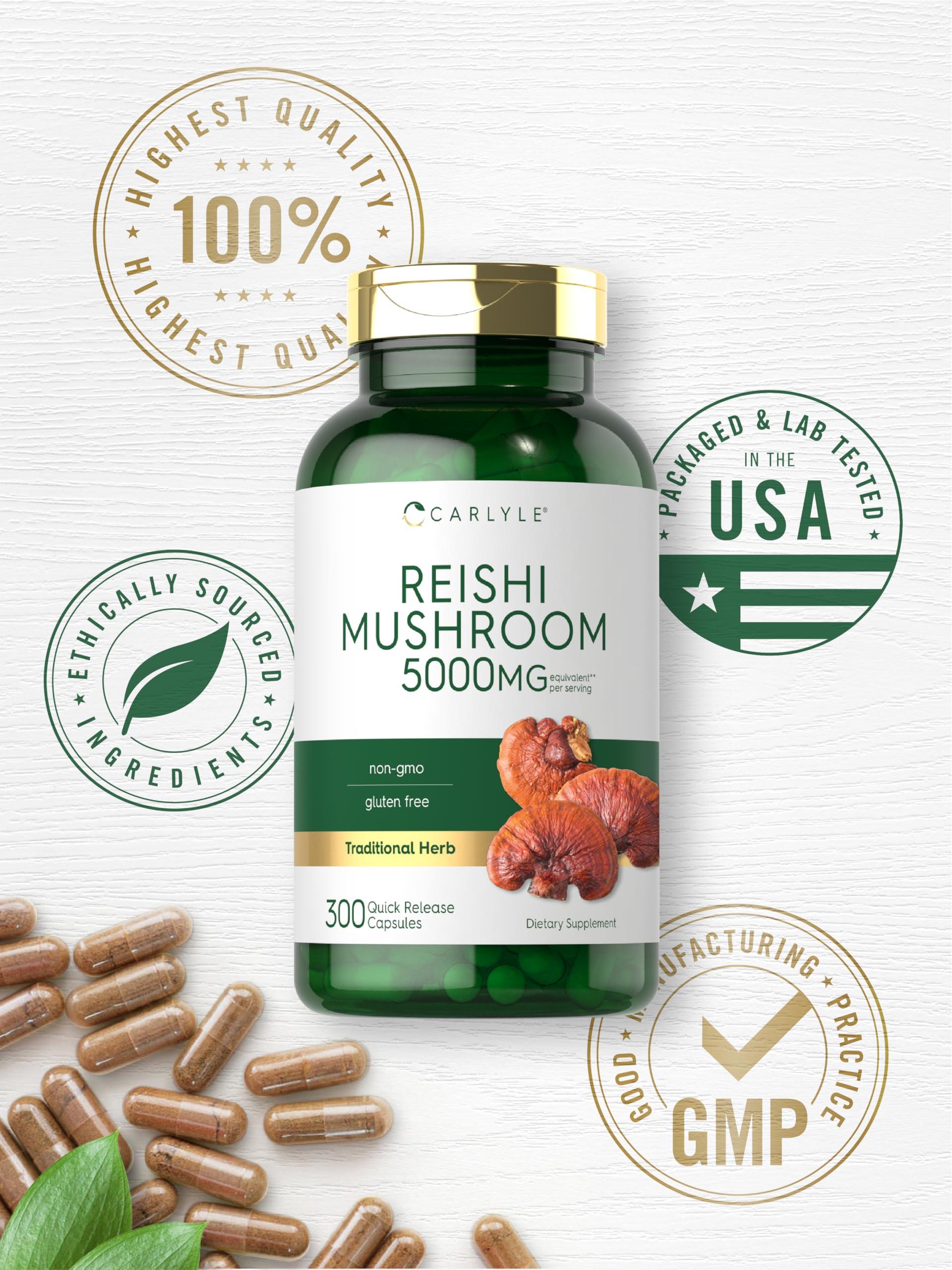 Carlyle Carlyle Reishi Mushroom Supplement 2500mg | 300 Capsules | Non-GMO, Gluten Free Reishi Mushroom Extract