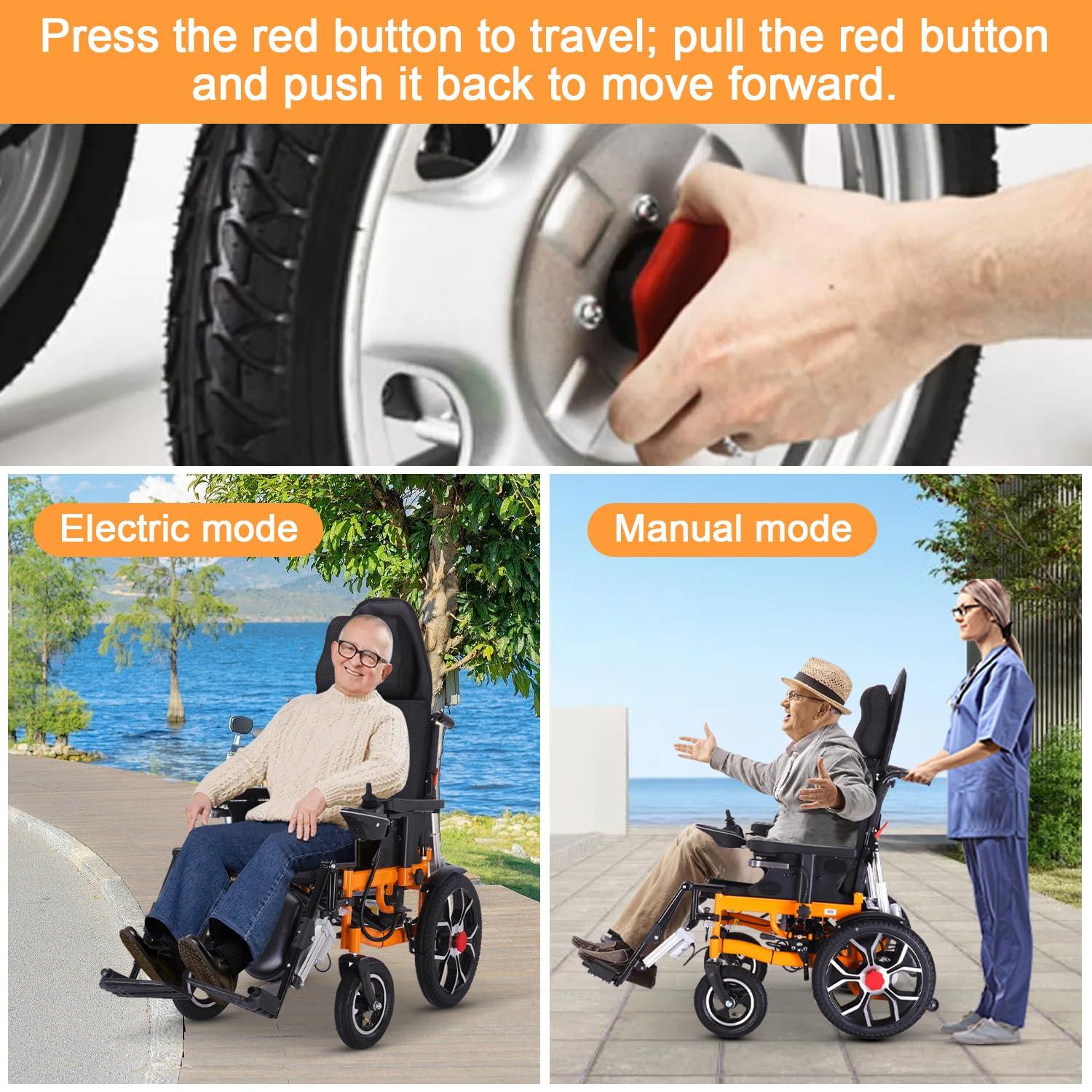 LKATOR Lightweight Electric Wheelchairs for Adults,Reclining Electric Wheelchair,20 Miles All Terrain Power Wheelchair,Foldable Intelligent Motorized Wheelchair for Seniors,Remote Control Mobility Aids