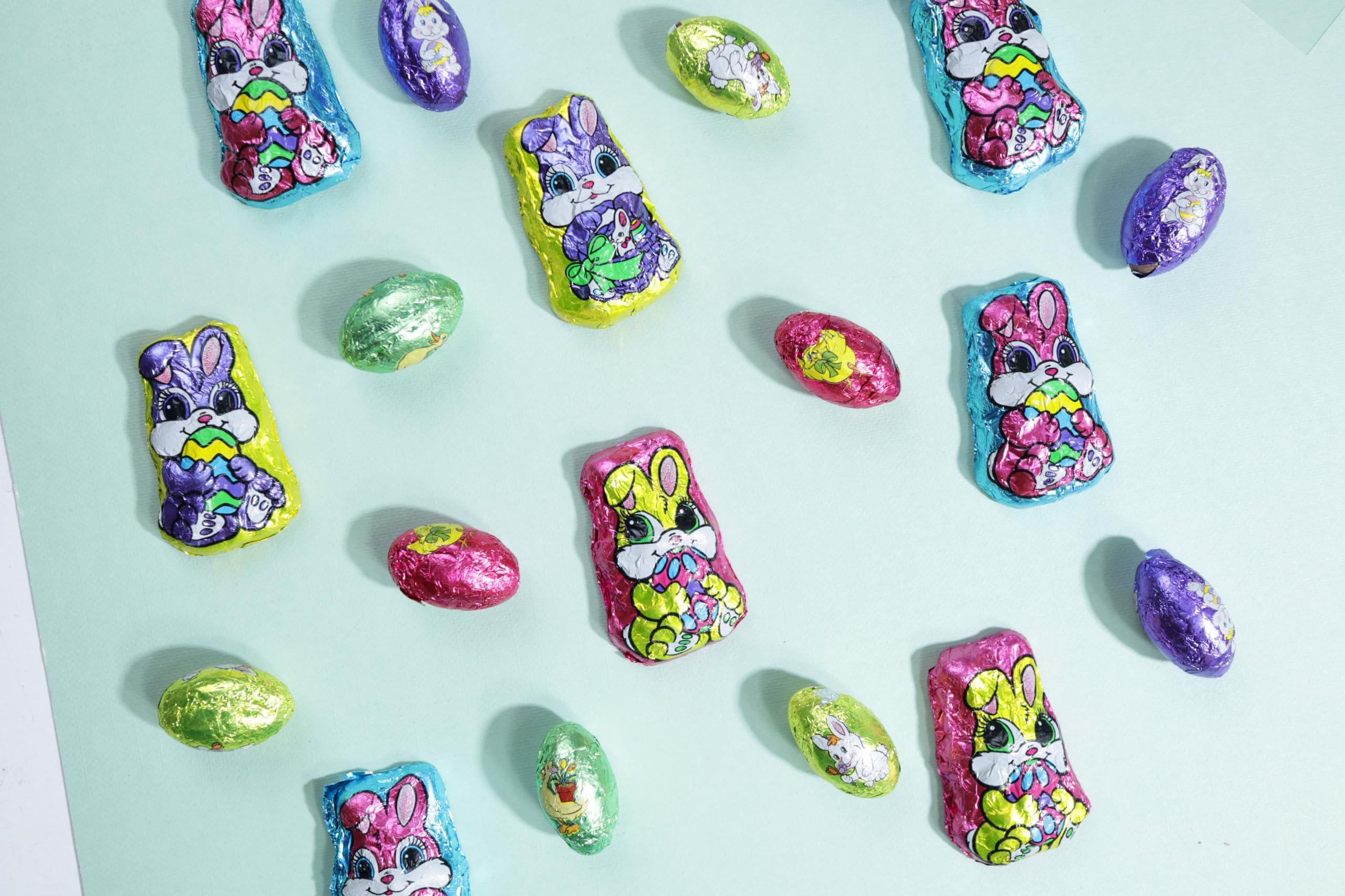 Needzo Bulk Individually Wrapped Milk Chocolate Easter Eggs and Bunnies, Mini Candies for Egg Fillers, 4.5 Ounces (1 of Each)