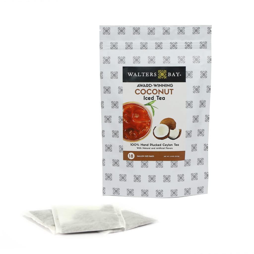Walters Bay Walters Bay Coconut Iced Tea - 18 Count, Gallon Sized Tea Bags, Ceylon Tea, 100% Hand Plucked, Black Tea, Unsweetened, Tropical Coconut Flavor, Sri Lankan Tea