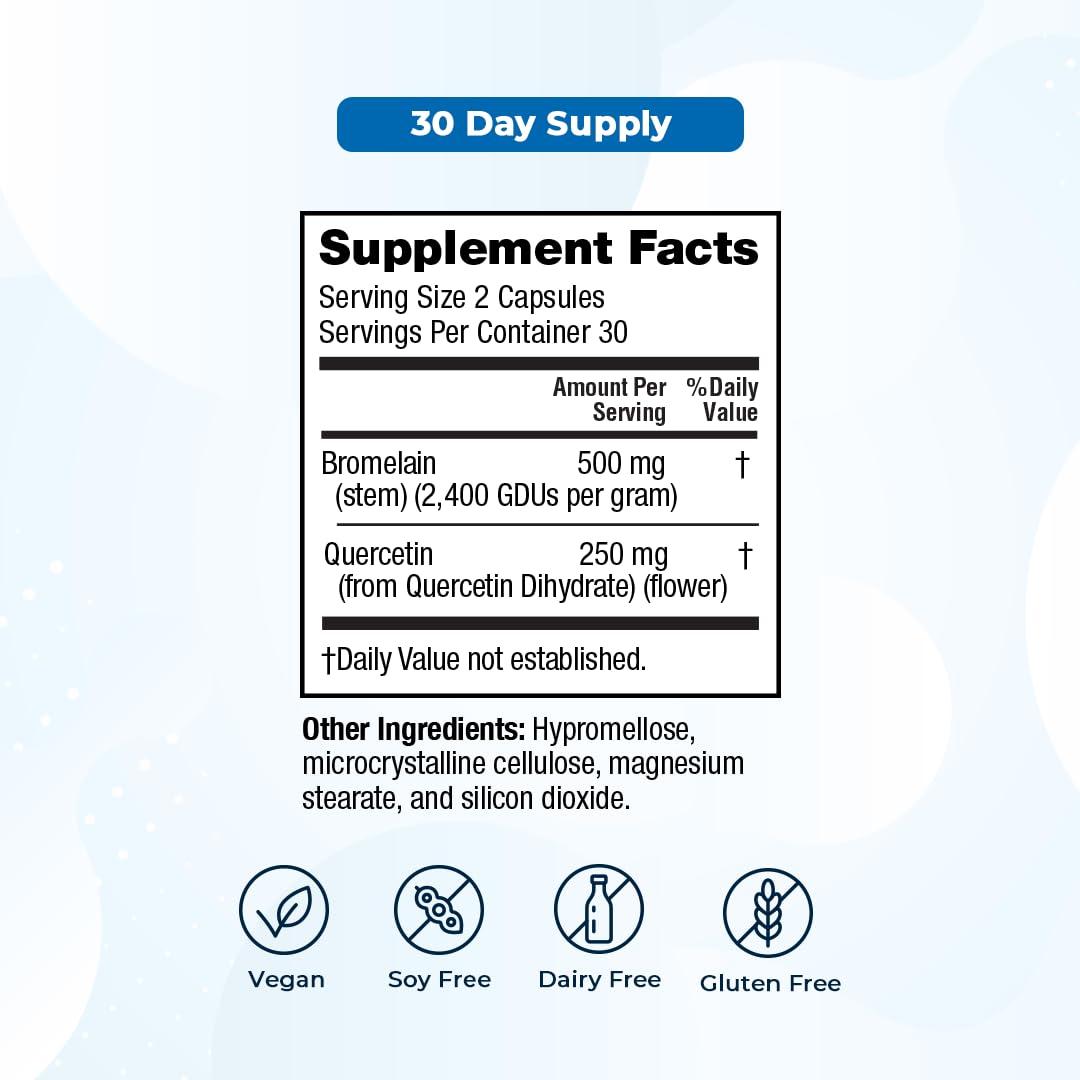 VitaMedica VitaMedica Bromelain & Quercetin Supplement - 500mg Bromelain 250mg Quercetin - 2400 GDU for Immunity, Joint Support, Inflammation and Muscle Recovery - 60 Vegan Capsules - 30 Servings