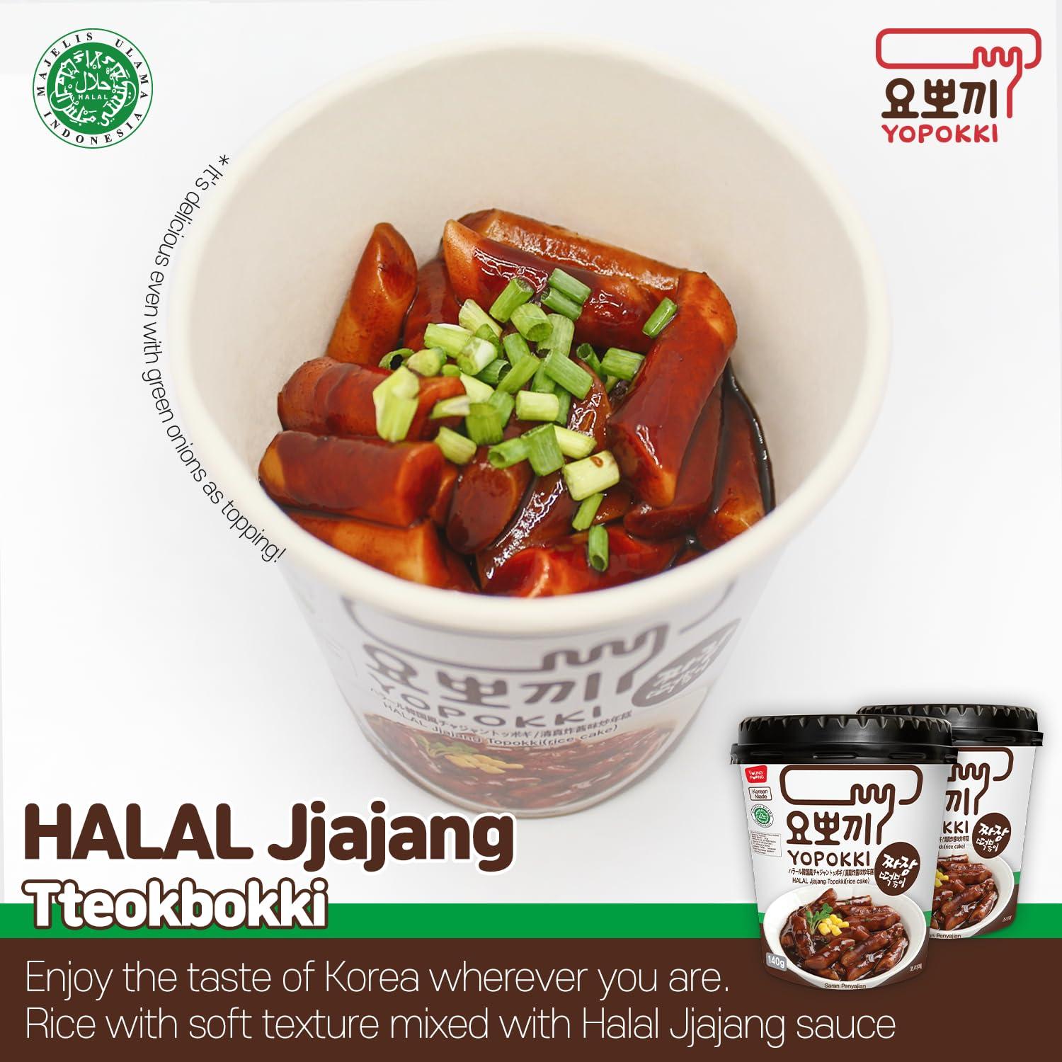 Yopokki Yopokki Instant Halal Tteokbokki Cup (Jjajang, Cup of 2) Korean Street food with Jjajang flavored sauce Topokki Rice Cake - Quick & Easy to Prepare