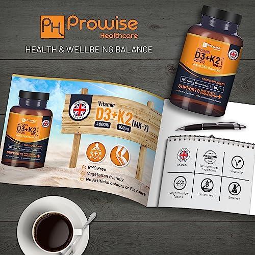 PH PROWISE Healthcare Vitamin D3 4000IU & K2 MK7 100g Vegetarian Tablets I 180 (6 Months Supply) I Easy to Swallow Supplement for Immune Support, Calcium Boost, Bone & Muscle I Made in The UK by Prowise Healthcare