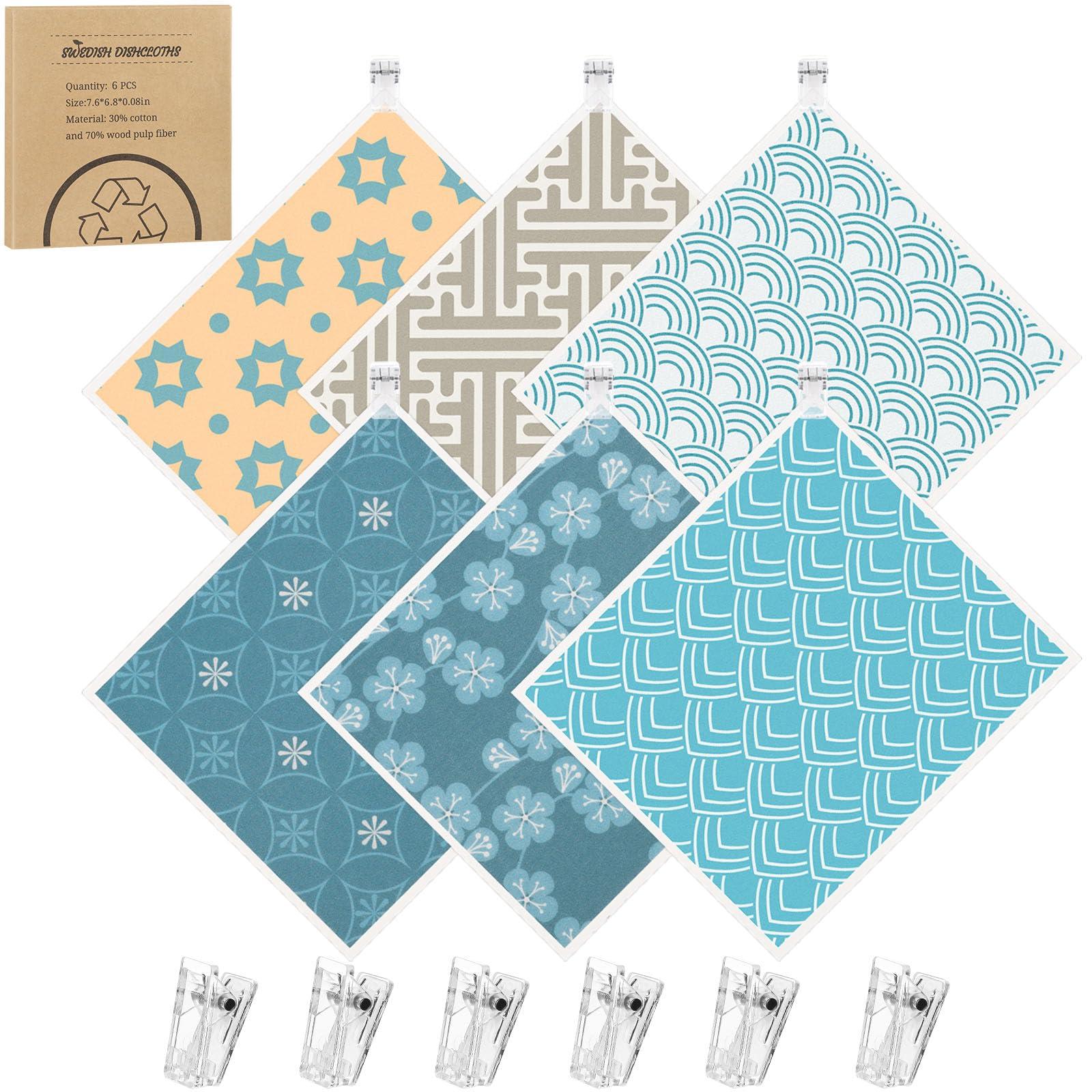 Needbrock 12 Pack Swedish Dishcloths for Kitchen, Reusable Paper Towels Swedish Dish Towels with Clips, Absorbent Dish Cloth No Odor for Cleaning Home Kitchen