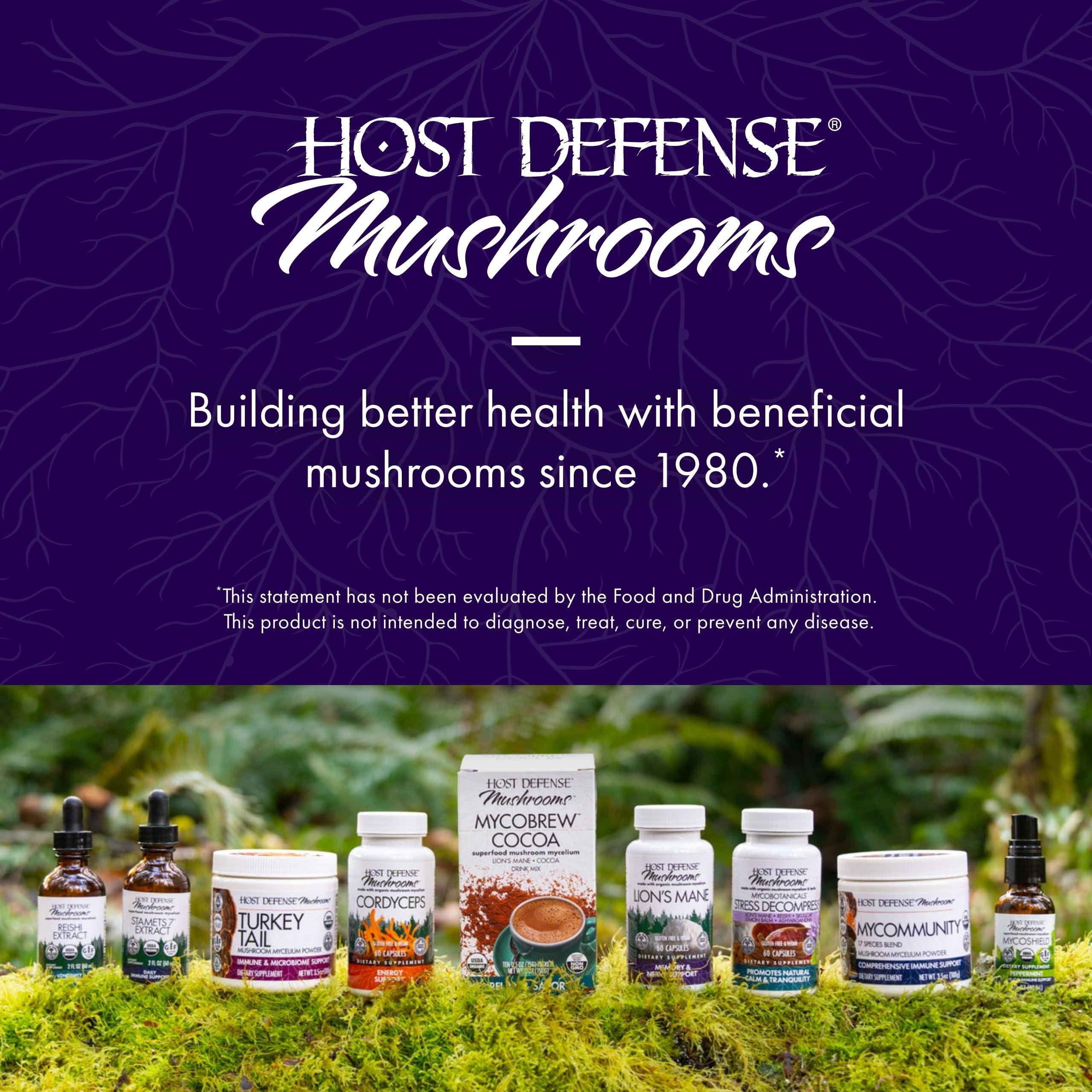 Host Defense Host Defense Mushrooms Lion's Mane - Supplement Capsules for Brain Health Support - Mushroom Support for Focus & Memory Function - Immune & Nervous System Supplement - 60 Capsules (30 Servings)*