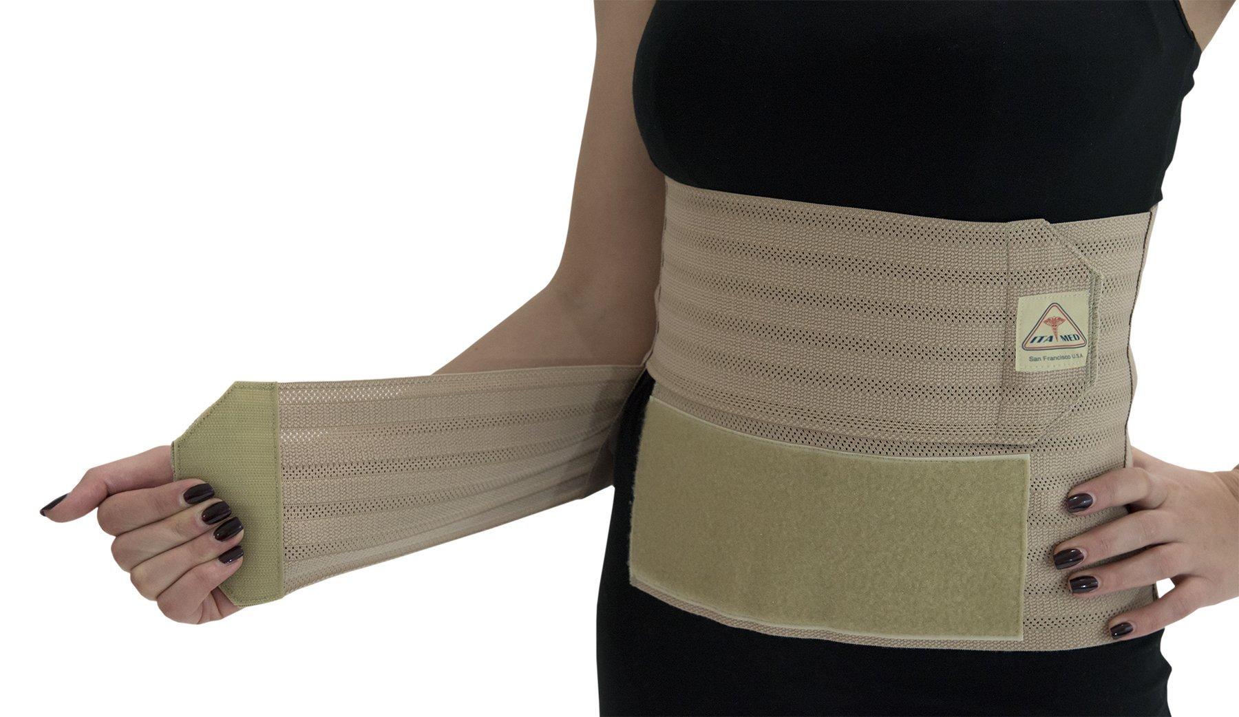 ITA-MED ITA-MED 9\" Wide Breathable Abdominal Binder for Women, Ideal Wrap for Postpartum, C-Section, and Post Surgery Recovery, Body-Shaping Effect, Made in USA, Beige, Small