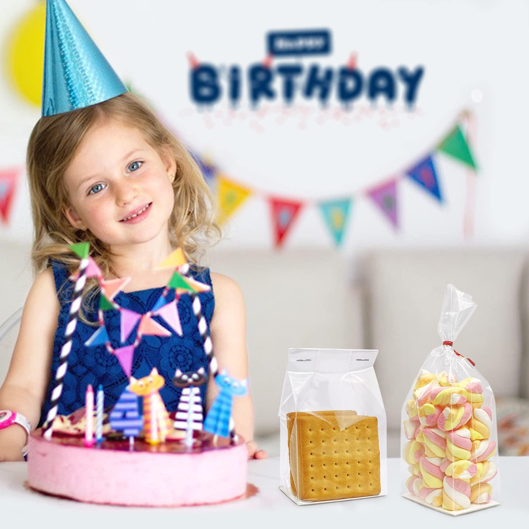 Morepack Gusseted Cellophane Bags,Flat Bottom Cellophane Bags with Paper Insert 50Pcs 3x2x8 Inches Smore Bags