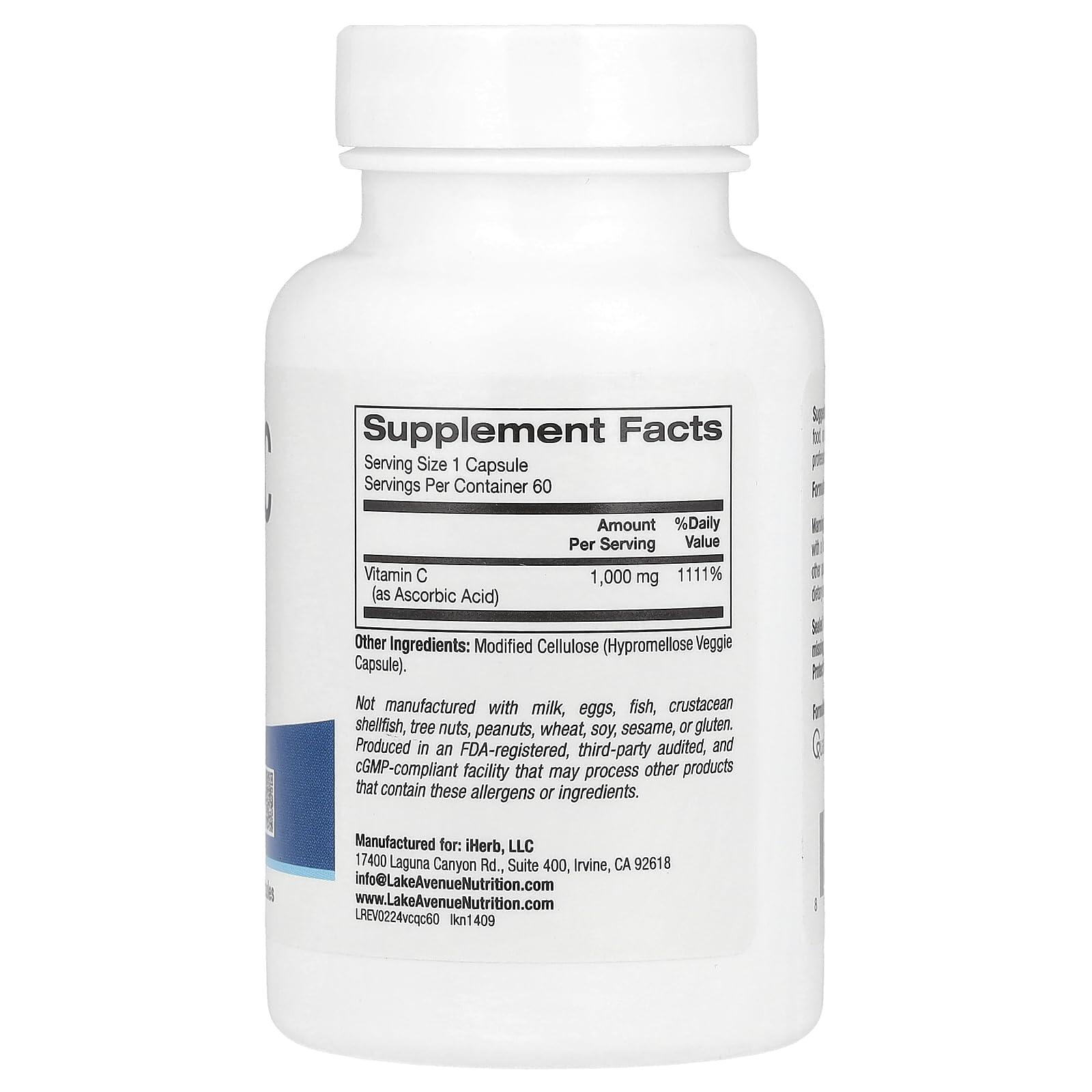 Lake Avenue Vitamin C, Quali-C, 1,000 mg, 60 Veggie Capsules