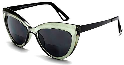 SAMBA SHADES SAMBA SHADES Bifocal Reading Sunglasses Fashion Cat Eye Sunglass Readers Oversized Women\'s CatEye Glasses Green Rx 1.50