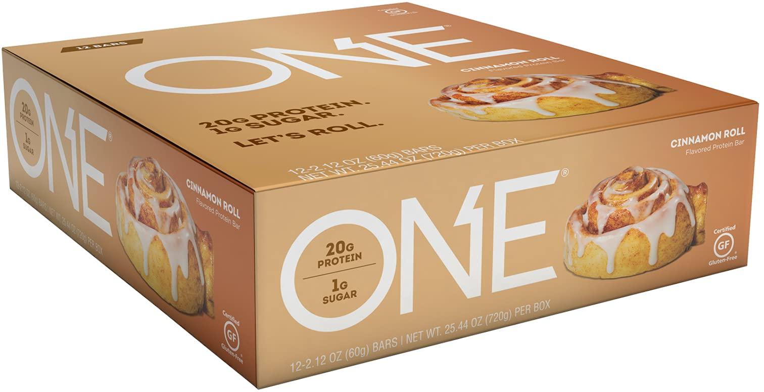 ONE ONE Protein Bars Cinnamon Roll & Caramel Macchiato Gluten Free with 20g Protein 12 Count