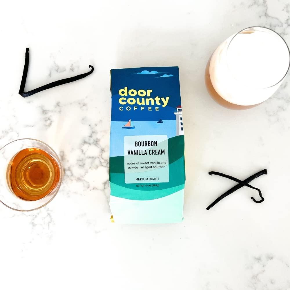 Door County Coffee & Tea Co. Door County Coffee Bourbon Vanilla Cream Flavored Coffee Whole Bean | 10 oz Bag | Medium Roast | 100% Specialty Arabica Coffee | Flavored Gourmet Coffee | Bourbon Vanilla Cream