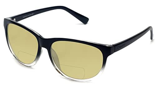 Coyote Eyewear Coyote Eyewear Polarized BiFocal Reading Sunglasses +2.00 Black Clear/Yellow Men Women Designer Bi-Focal Sun Glasses Readers