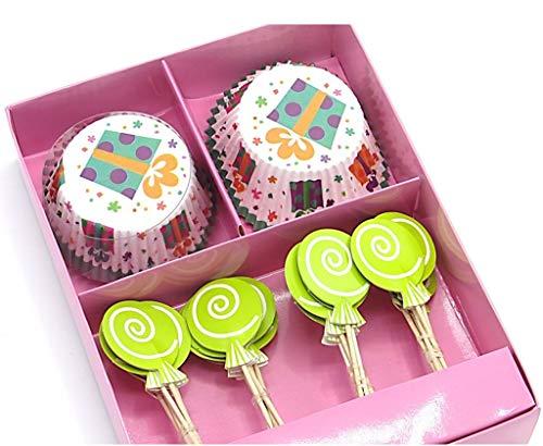 Decor Hut Cupcake Liners with Matching Cake Toppers in Gift Box! Party Decorations Baking Fun for Kids, Fun Designs! Bright Colors! (GIFT BOX)