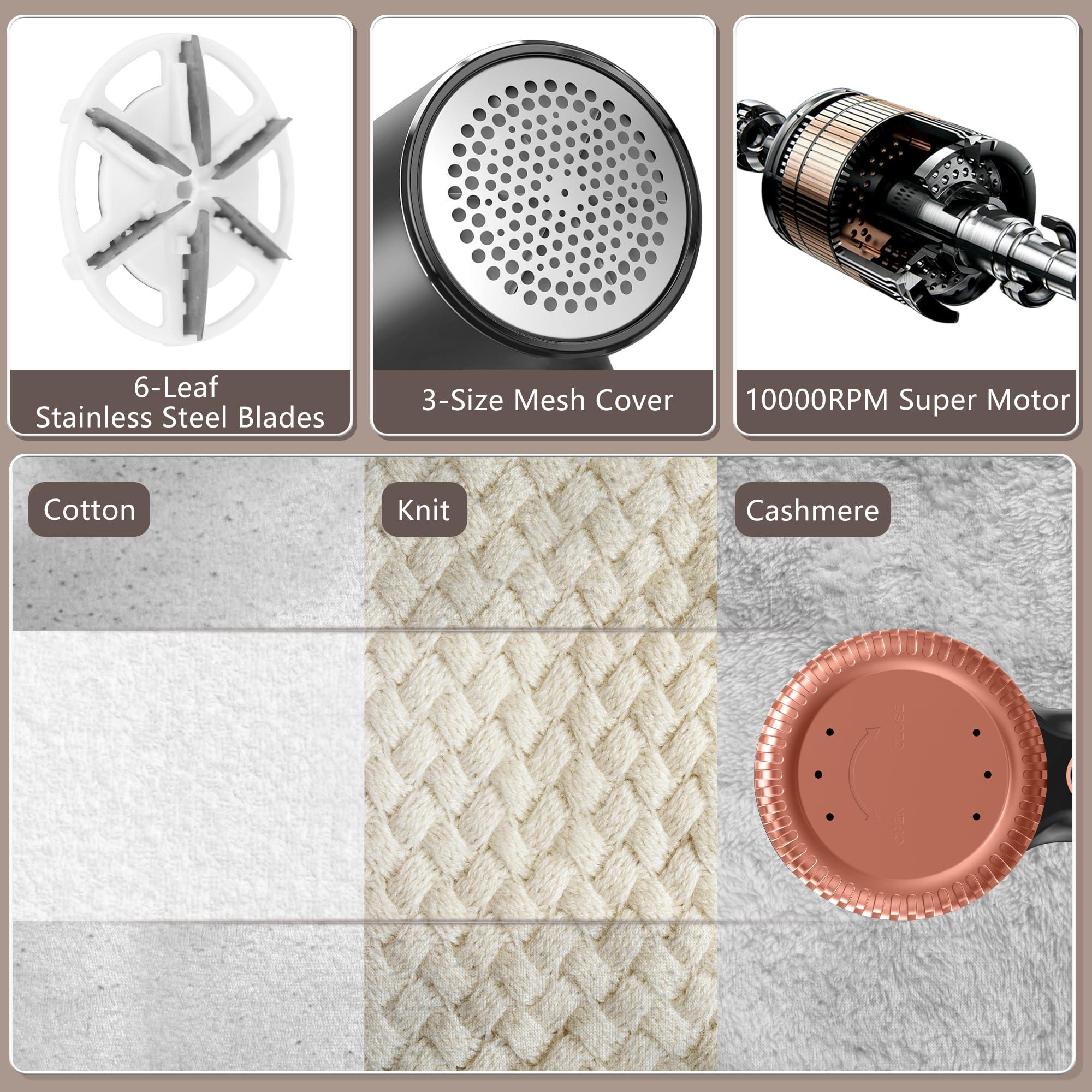 Gustermmy 1200mAh Electric Lint Remover Portable Rechargeable Fabric Shaver for Clothes Furniture Couch Sweater Defuzzer Pet Hair Remover,6-Leaf Blades,3-Speed,Large Dust Container,Fuzzs Bobbles Pilling Trimmer