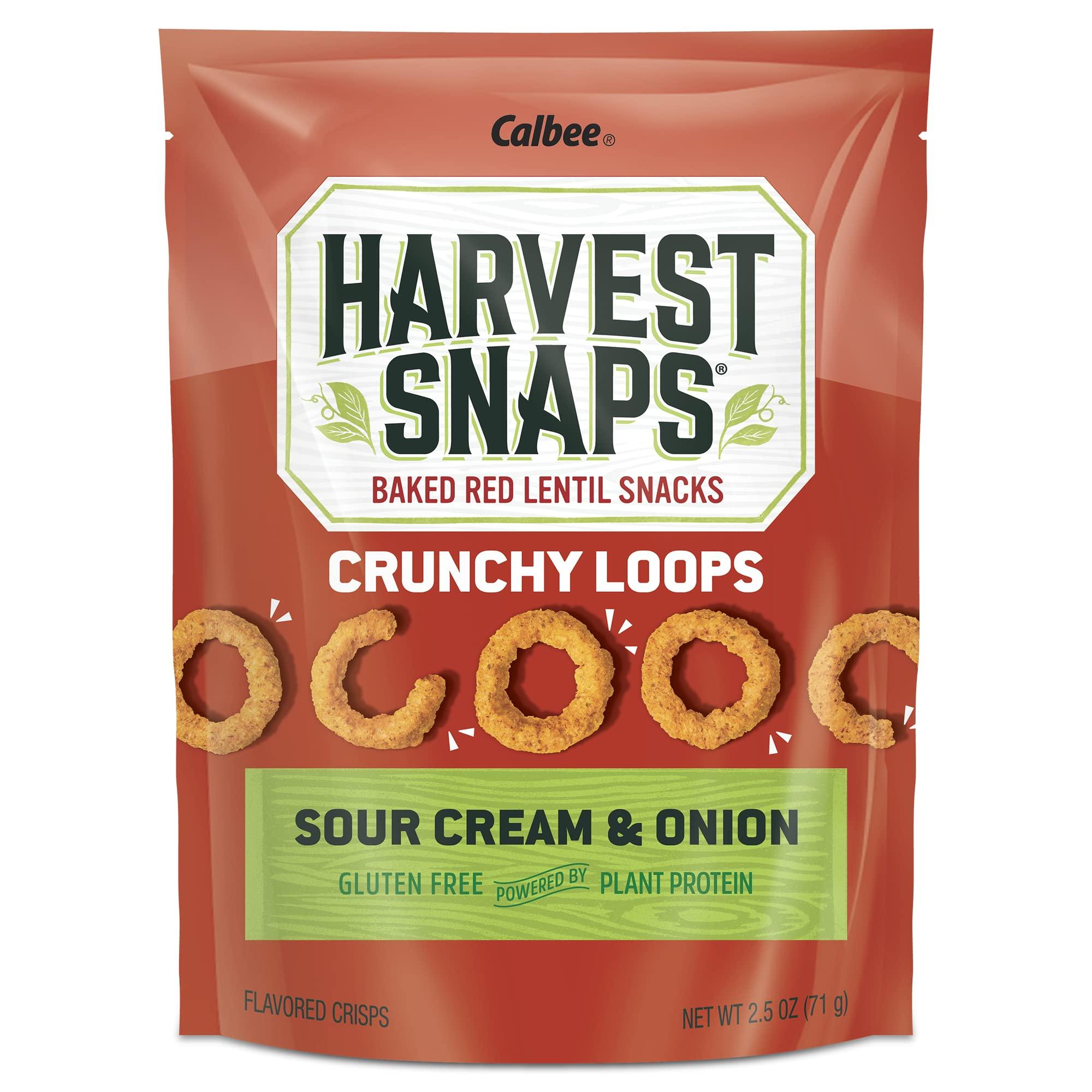 HARVEST SNAPS Harvest Snaps Veggie Chips (Sour Cream and Onion Crunchy Loops) | Powered by Plant Protein, Gluten Free, Non-GMO Baked Vegetable Crisps | Made in USA (12 Snack Packs)