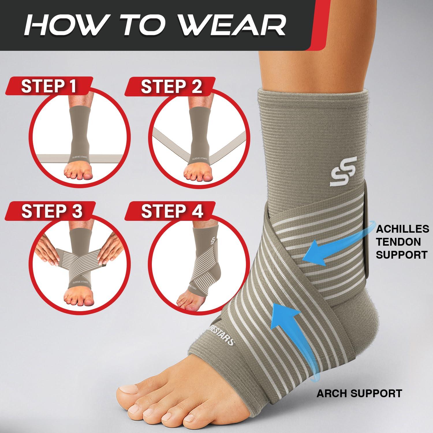 SS SLEEVE STARS Sleeve Stars Ankle Brace for Sprained Ankle, Plantar Fasciitis Relief Ankle Support for Women, Ankle Compression Sleeve w/ Strap (Single/Beige)