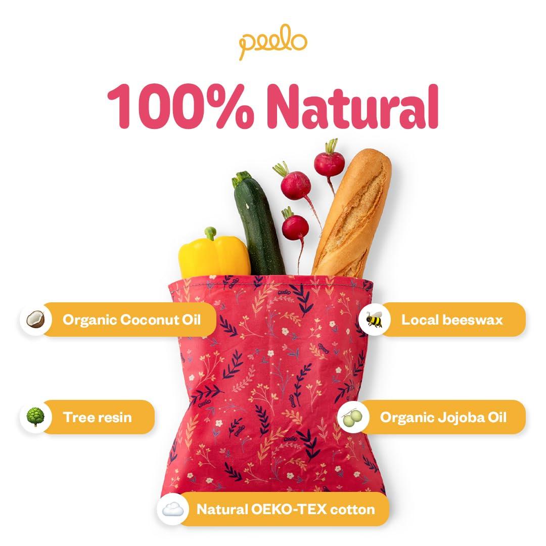 Peelo PEELO Beeswax Food Wrap Bag, Bee Wrap Sustainable Food Storage Wraps, Beeswax Bags Reusable, Beeswax Wraps for Food Reusable, Fruit Design, Medium