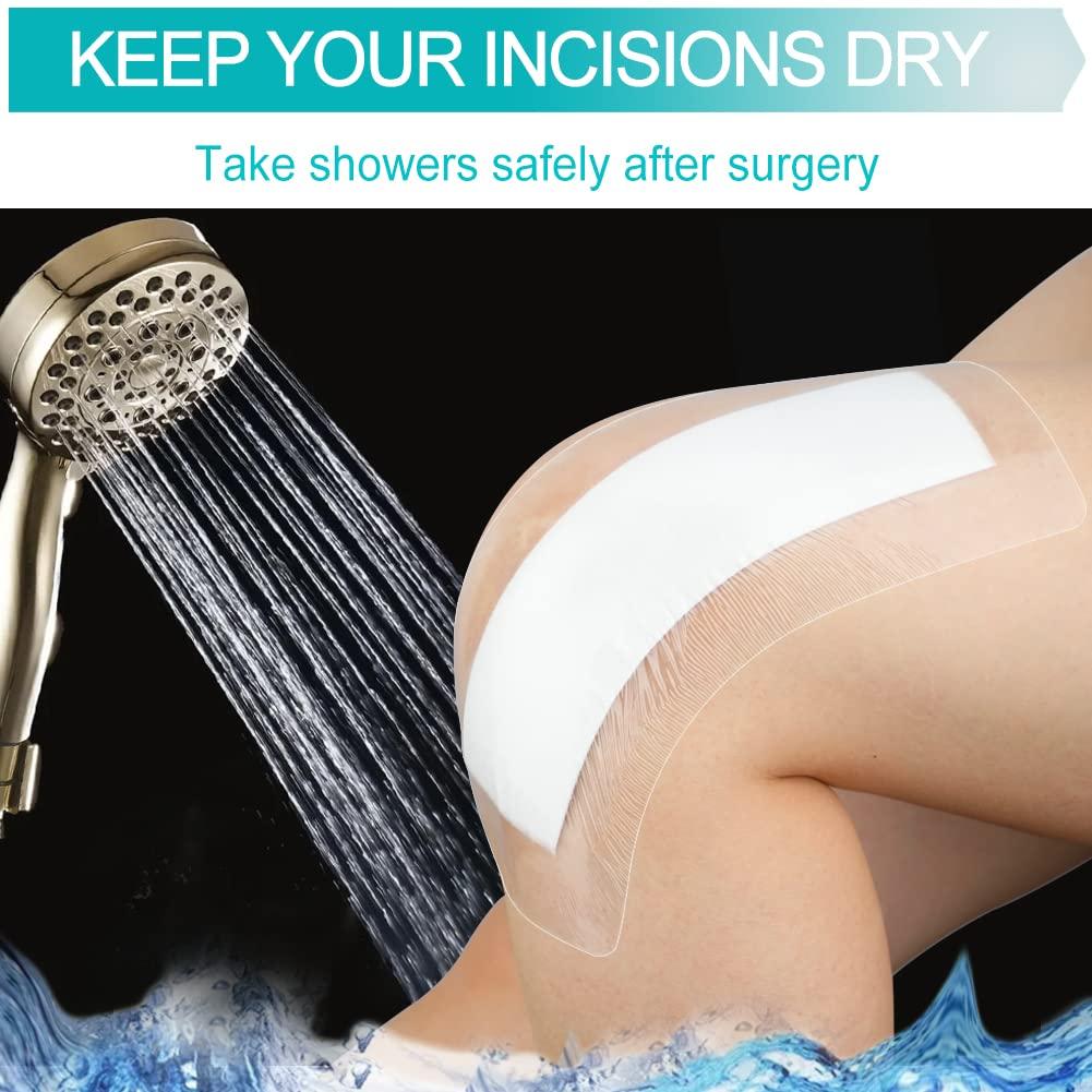 EaseCare Waterproof Bandages for Knee Replacement Shower Cover Post Surgical Recovery Shower Protector First Aid Wound Adhesive Island Dressing Incisions 4 X 10 Inch Pack 0f 25