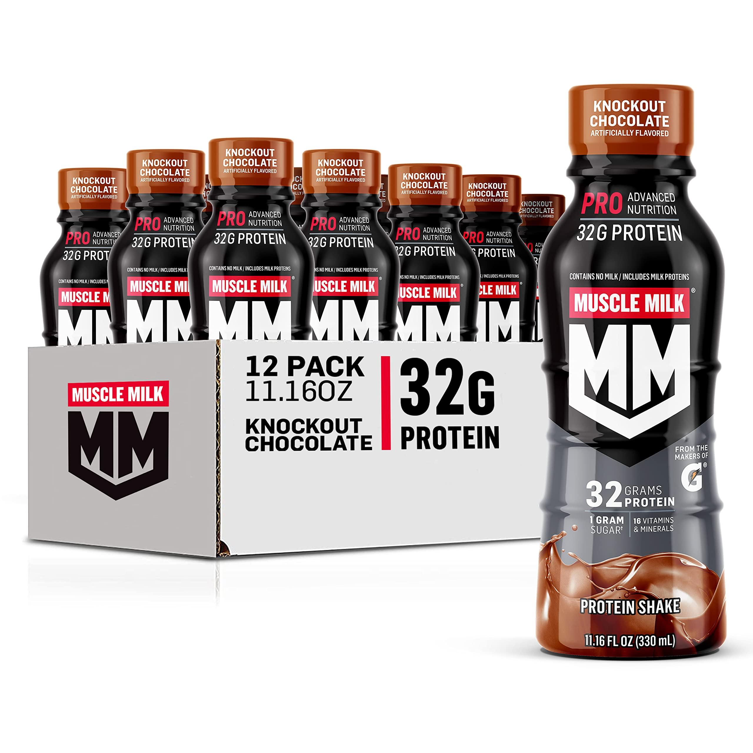 Muscle Milk Muscle Milk Pro Advanced Nutrition Protein Shake & Genuine Shake, Strawberry, 11.16 Fl Oz Bottles (Pack of 12)