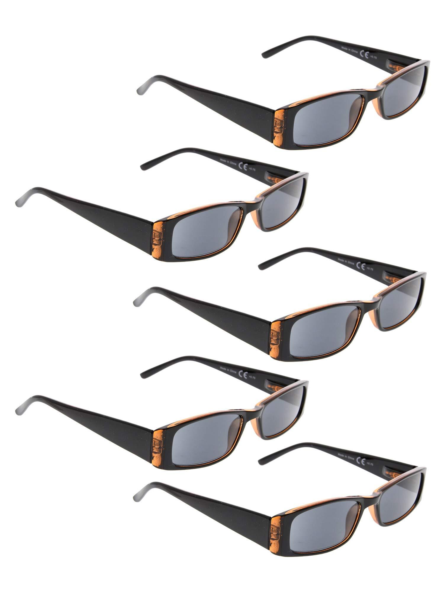 LUR LUR READING GLASSES 5 pack Rectangular Sun Readers for women (Grey lens, +3.00)