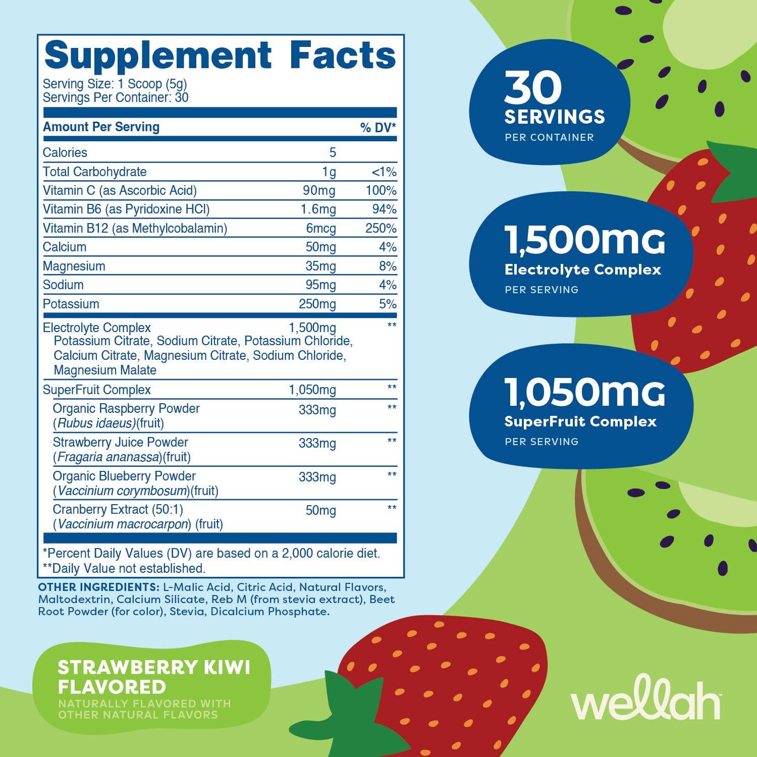 Wellah Wellah Splish Splash Hydration Electrolyte Drink Mix (Strawberry Kiwi Flavored, 30 Servings)