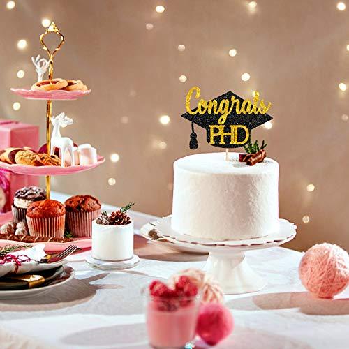 INNORU INNORU Glitter Congrats PHD Cake Topper - Congrats Grad - PHD Graduation Party Decorations Black Gold