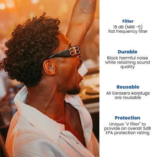 Earasers EARasers Noise Cancelling Earplugs - Reusable Soft Silicone Noise Reduction Musicians Comfort US X-Small Earplug For Concert, Dentist With Waterproof Black Keychain Carrying Case – 19dB Peak Reduction
