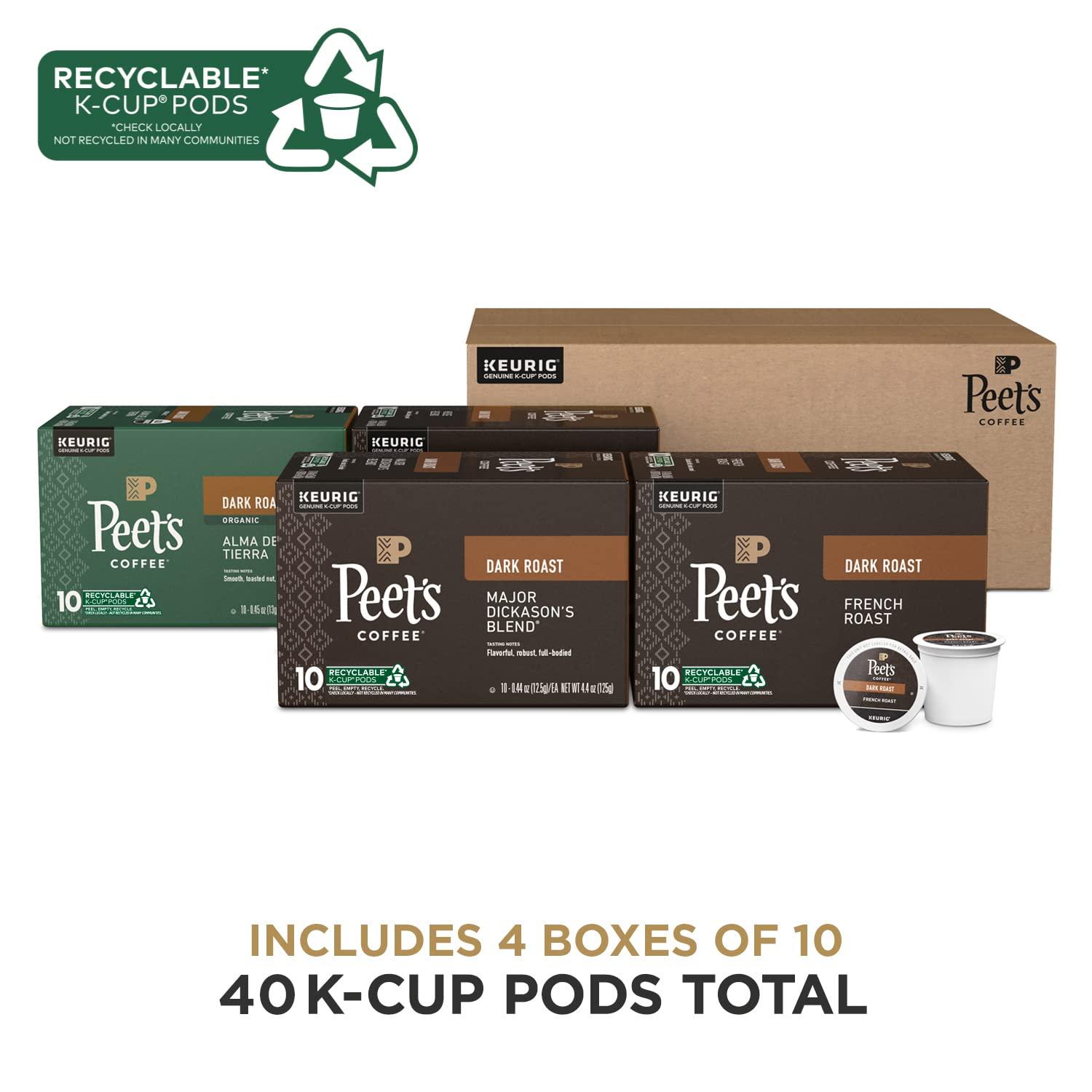 Peet's Coffee Peet\'s Coffee, Keurig K-Cup Pods Dark Roast Variety Pack - Major Dickason\'s Blend, French Roast, Organic Alma De La Tierra, House Blend, 40 Count (4 Boxes of 10 K-Cup Pods)