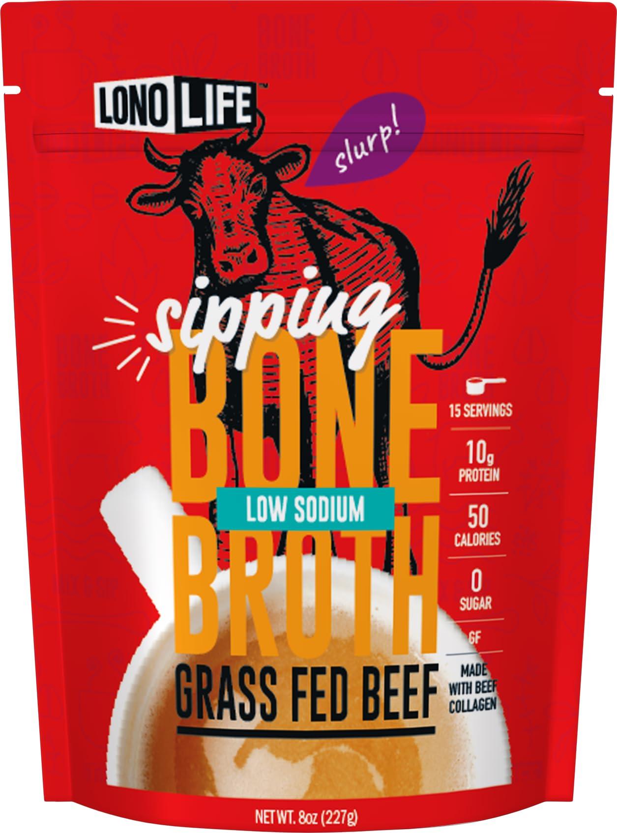 LONOLIFE LonoLife Low Sodium Beef Bone Broth Powder Mix | Grass-Fed, 10g Protein | Collagen-Rich, Keto & Paleo Friendly | Natural Ingredients | 8oz Bulk Container (15 Servings)