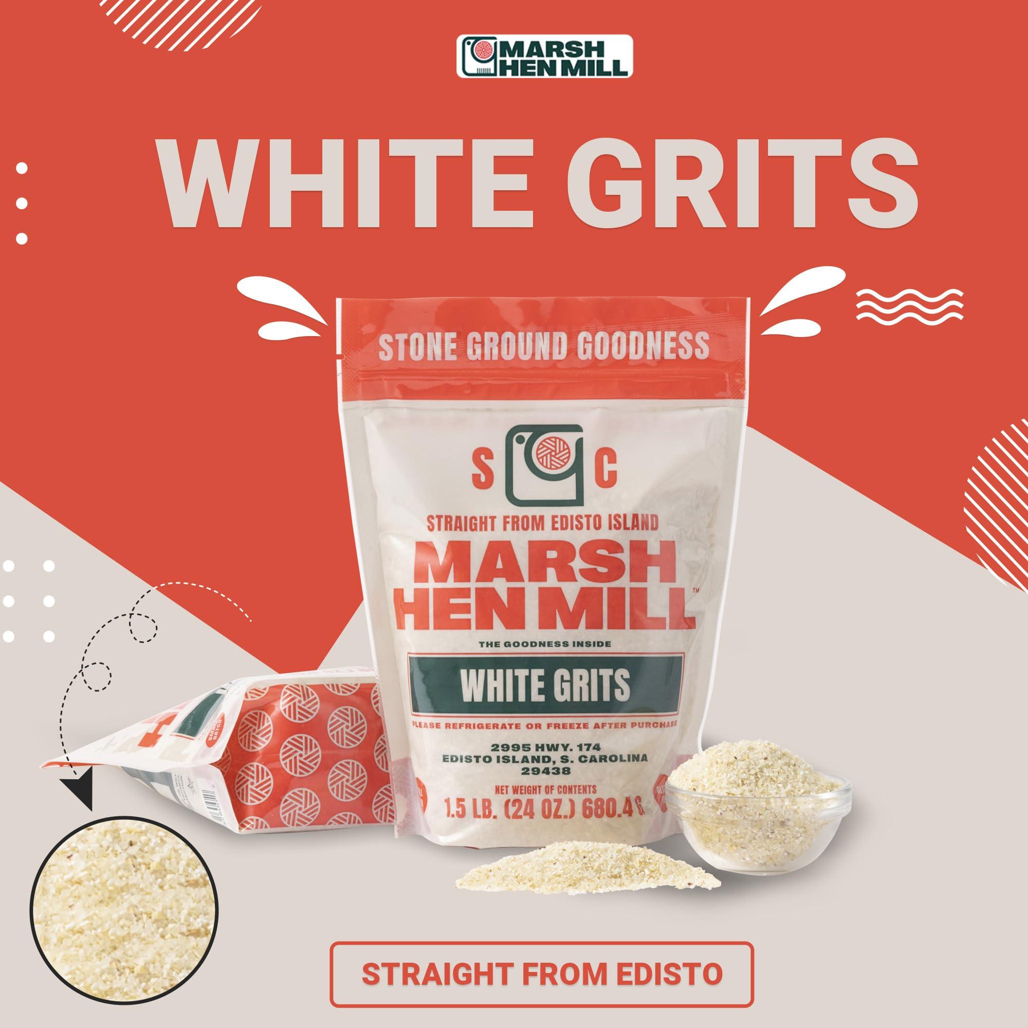 Marsh Hen Mill Marsh Hen Mill White Grits Stone Ground Grits from Premium White Dent Corn | Gluten Free & Instant for Quick Meals Family Farm Grown on Wadmalaw Island Stone Ground Grits - 24 oz Pack