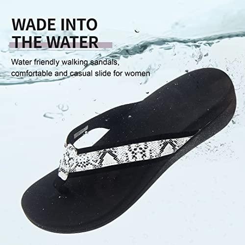MEGNYA MEGNYA Orthotic Flip Flops for Women, Best Plantar Fasciitis Supportive Sandals for Flat Feet, Comfortable Women Walking Thong Flip Flop Sandals Black White Size 7