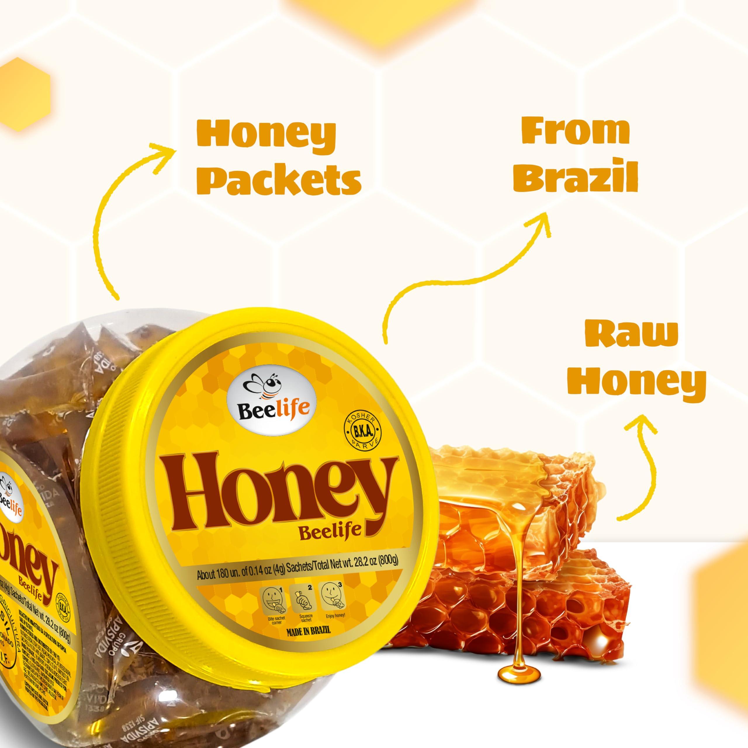 Beelife Beelife Pure Honey Packets, Sugar Free Honey Packets Single Serve - Raw Unfiltered Honey, Mini Honey Packs- From Brazil, Certified ISO 22000, Kosher- Raw Honey Packets (180 units/ 4g per unit)