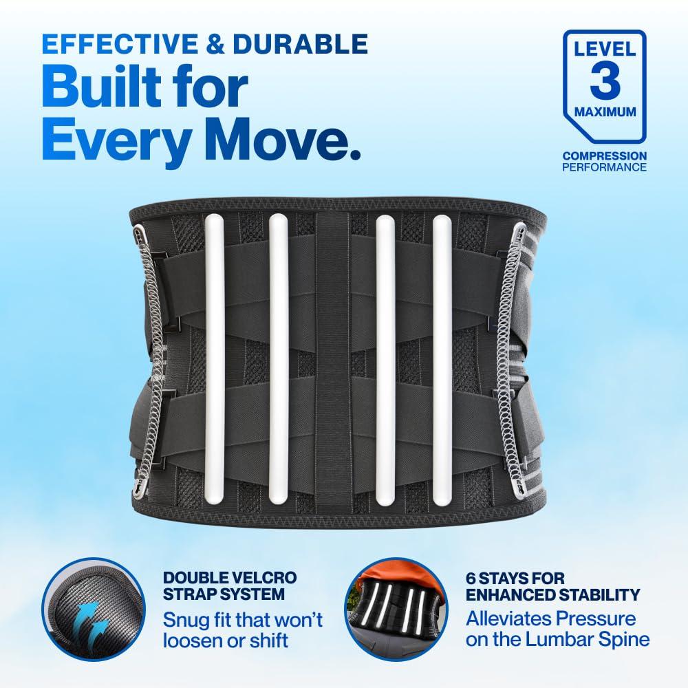 Modvel Modvel Back Braces for Lower Back Pain Relief with 6 Stays, Breathable Back Support Belt for Men/Women for work, Anti-skid lumbar support belt with 16-hole Mesh for sciatica (M)