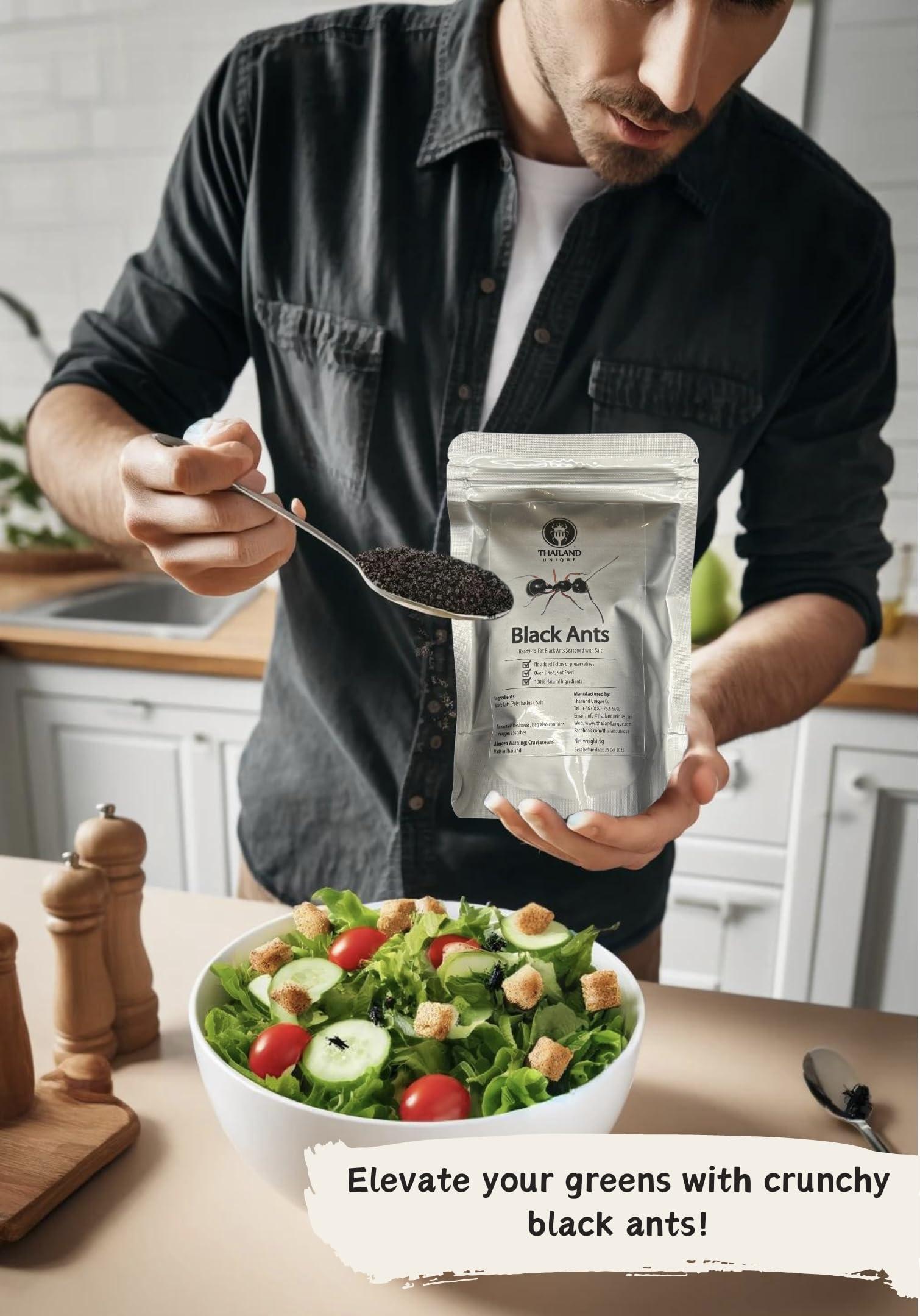 Thailand Unique Thailand Unique Black Ants Salted - 5 Gram Bag of Dyhydrated Edible Insects for Humans, Healthy Superfood Bugs Weird Unusual Snack Gift