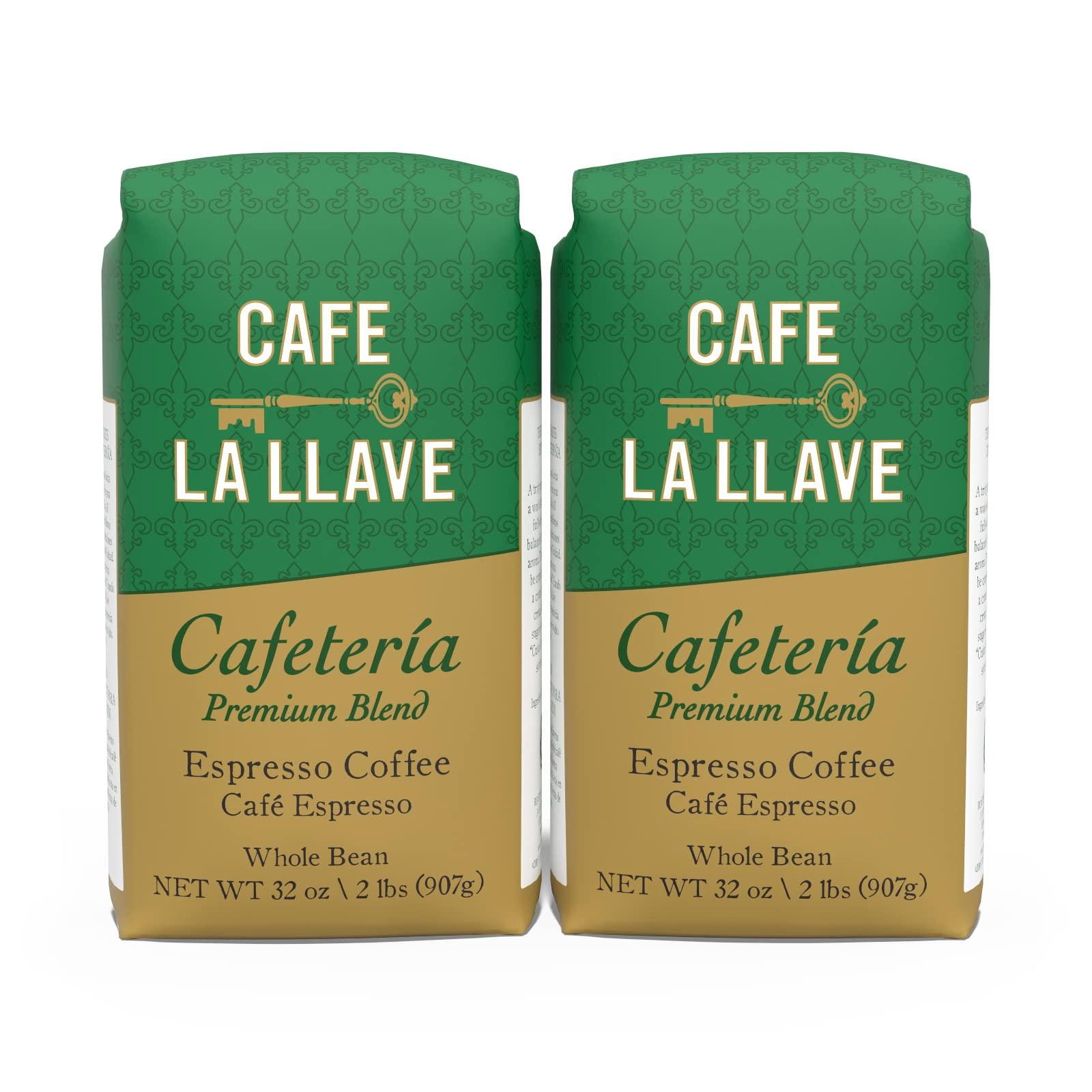 Cafe La Llave Cafe La Llave Whole Bean Espresso Coffee, Premium Dark Roast, 32 oz Bags (Pack of 2) - Rich Cuban-Style Blend