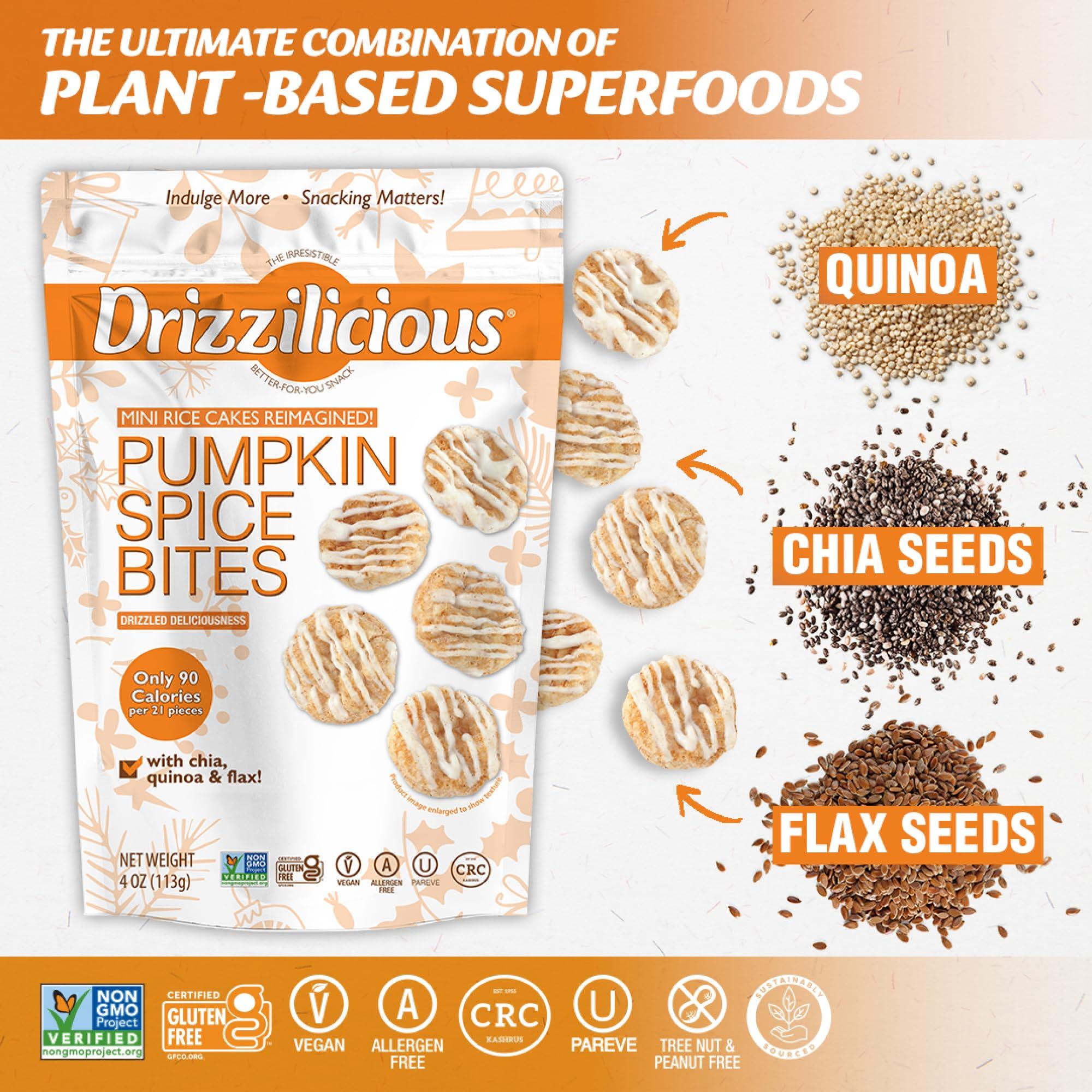 Drizzilicious Drizzilicious Mini Rice Cakes - Rice Crisps, Healthy Snack for Adults and Kids, Flavored Rice Cakes, Vegan, Gluten Free, Only 90 Calories Per Serving - Pumpkin Spice, 4 oz (Pack of 2)