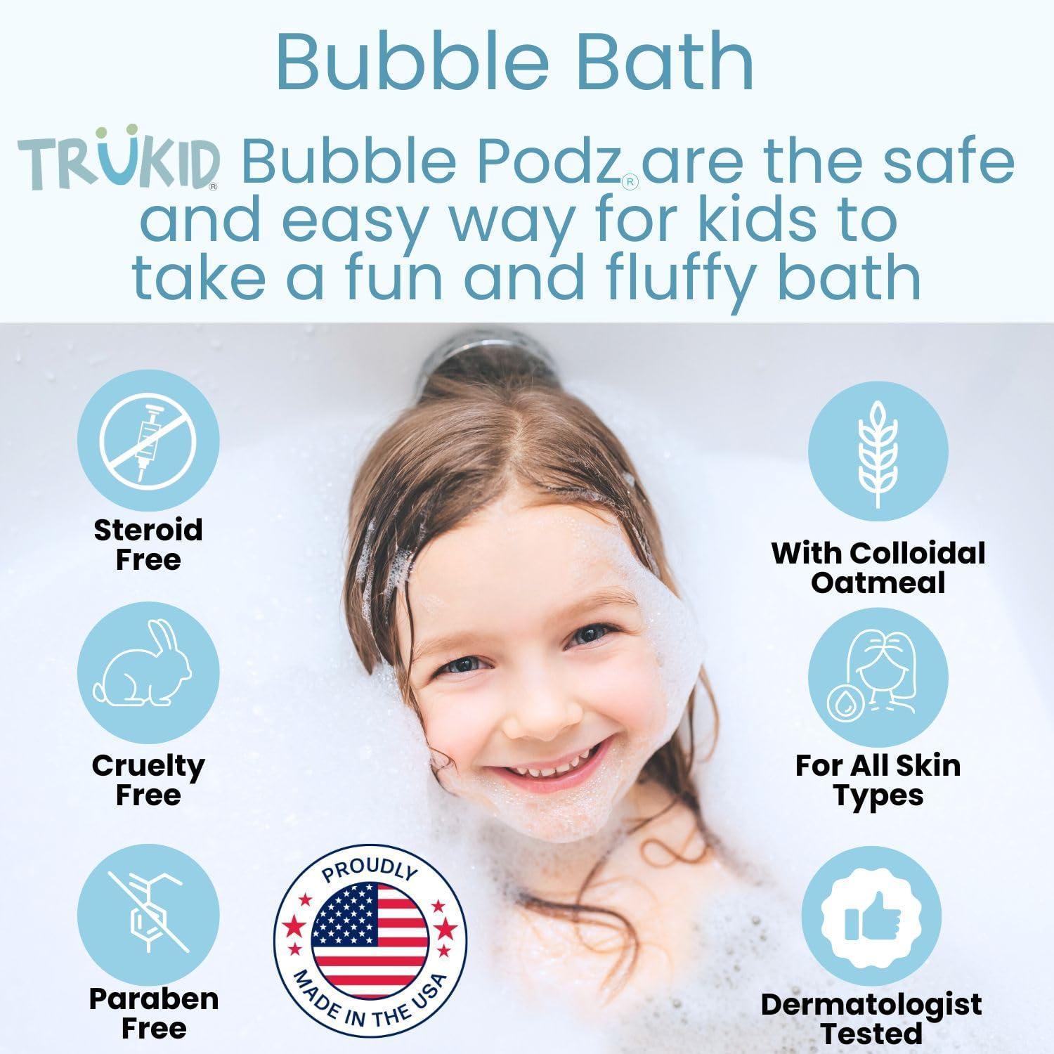 TruKid TruKid Bubble Podz Bubble Bath for Baby & Kids, NEA-Accepted for Eczema, Gentle Refreshing Colloidal Oatmeal Bath Bomb for Sensitive Skin, pH Balance 7 for Eye Sensitivity, Unscented (10 Podz)