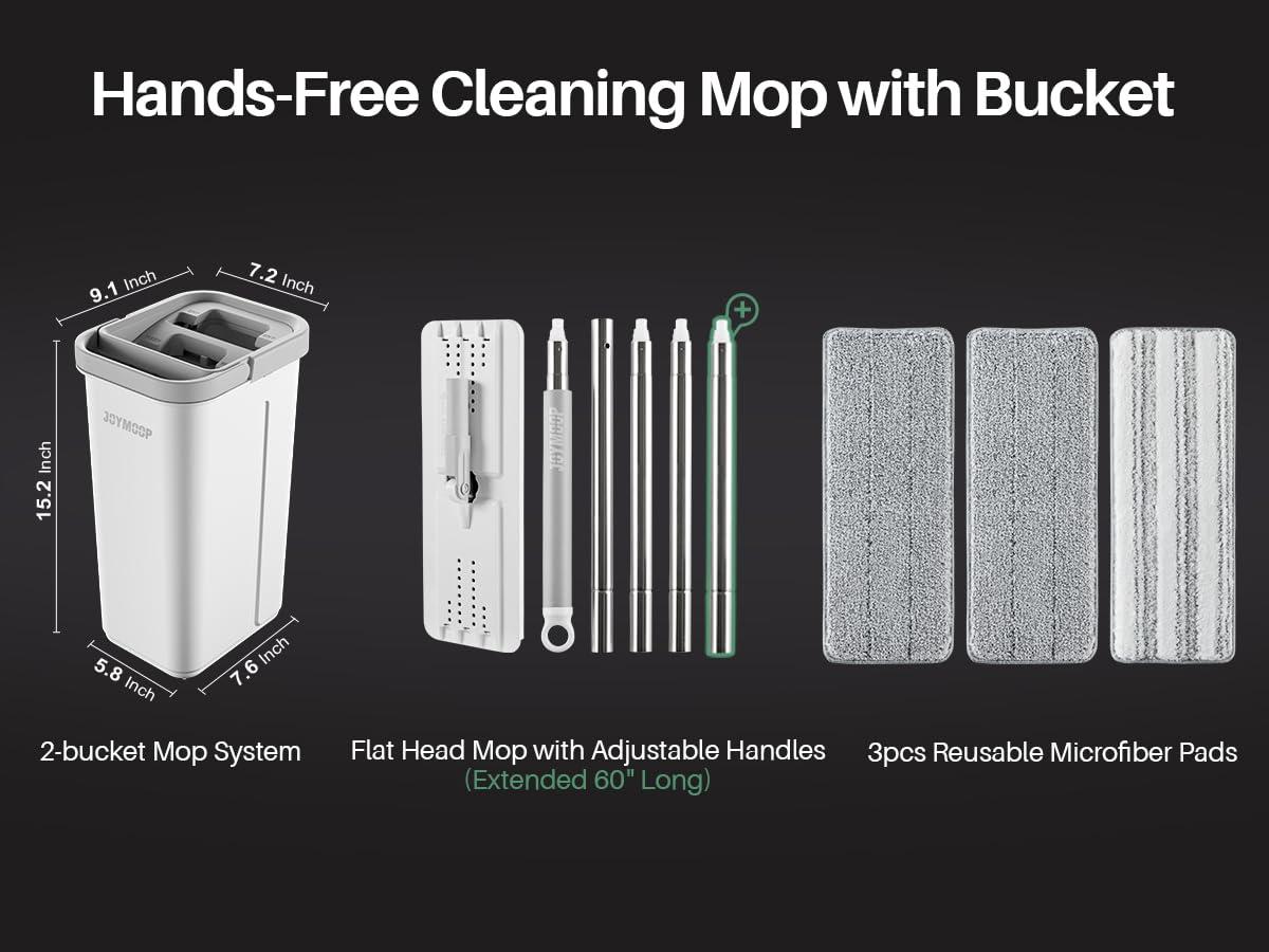 JOYMOOP JOYMOOP Hands-free Mop and Bucket with Wringer Set with Colorful Compressed Sponges, Househould Cleaning Tool of Floor Mop and Cellulose Sponges