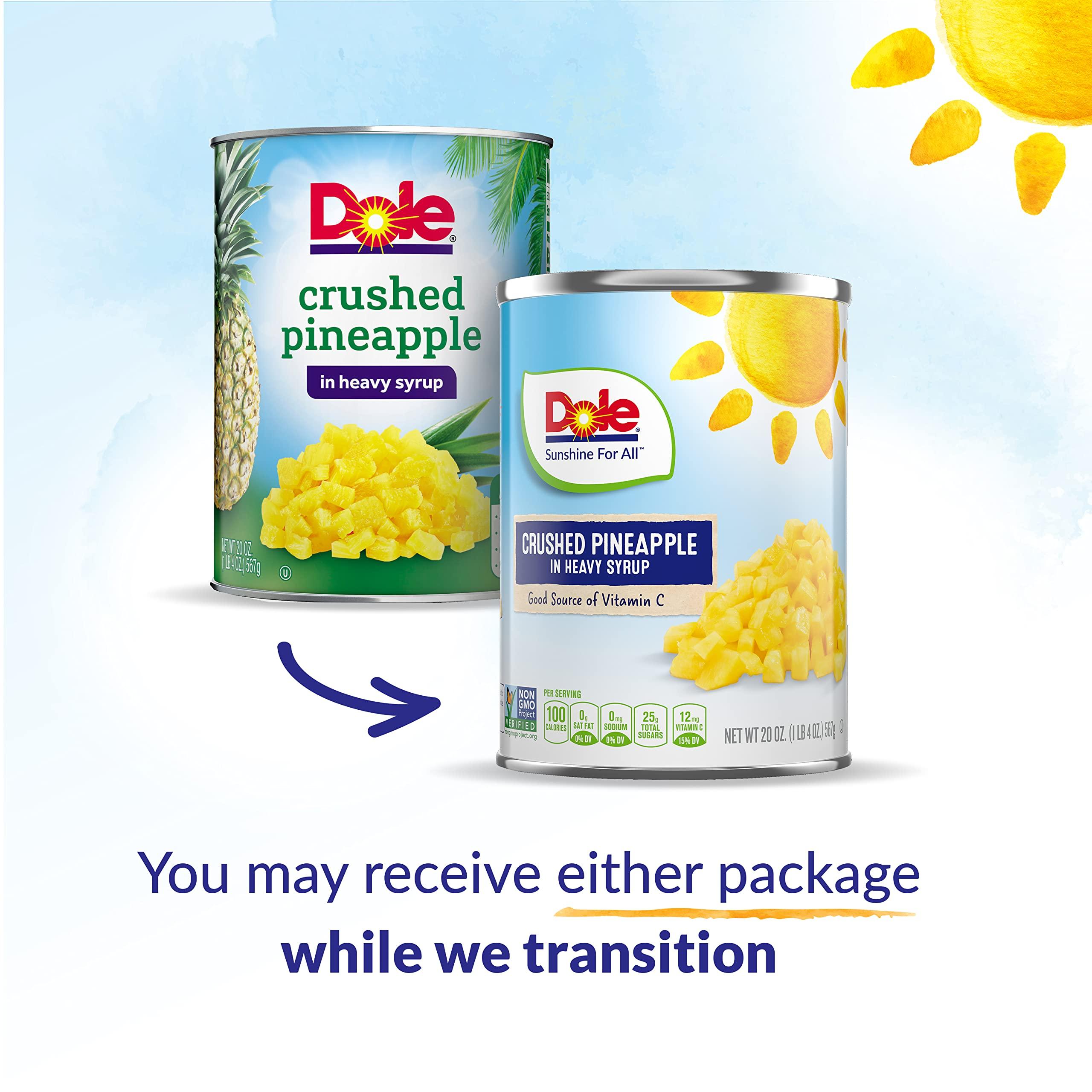 Dole Dole Canned Fruit, Crushed Pineapple in Heavy Syrup, Gluten Free, Pantry Staples, 20 Oz, 12 Count, Packaging May Vary