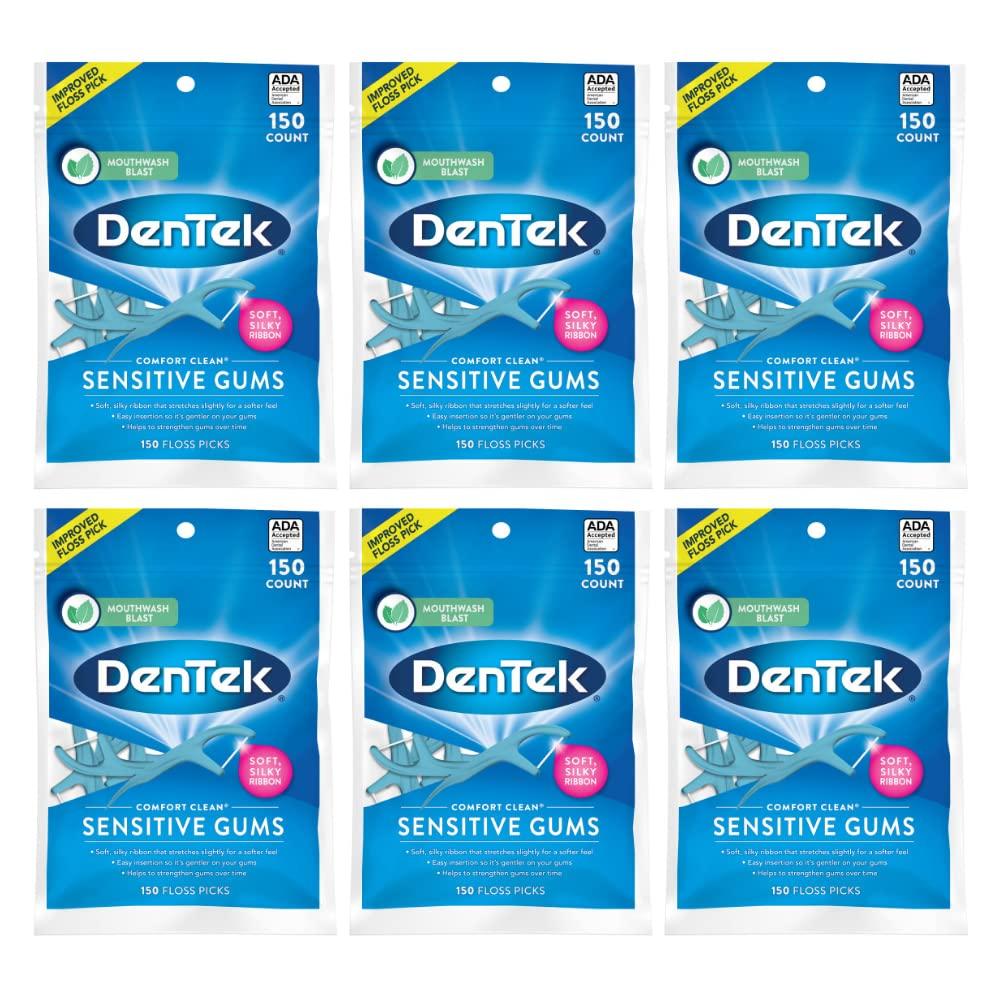 DenTek DenTek Comfort Clean Sensitive Gums Floss Picks, Soft & Silky Ribbon, 150 Count, 6 Pack