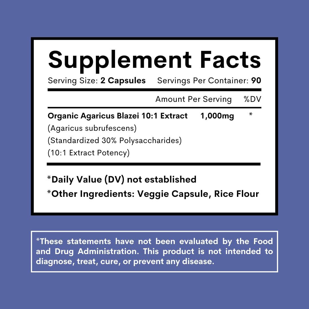Nutriheim Nutriheim Agaricus Blazei Organic Mushroom Extract for Immune & Energy Support - 30% Polysaccharides & 180 Veggie Capsules - Non-GMO, Gluten-Free, Vegan-Friendly Supplement