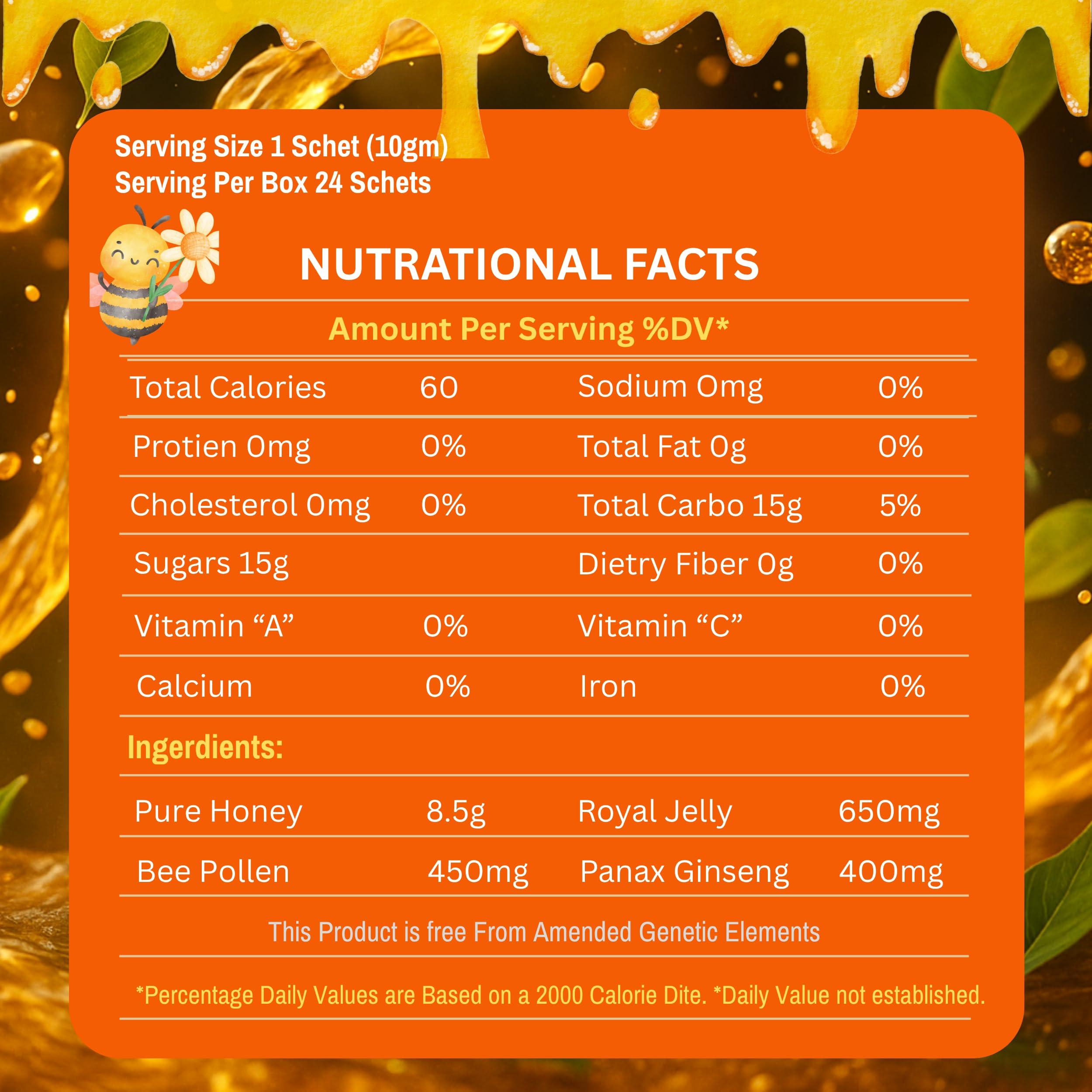 A KHAN EL ASSAL KH IMPORT-EXPORT ZIAD DABLIZ Organic Natural Honey infused with Natural Jelly, Honey Bee Pollen & 100% Mixed Natural Herbs (Large Pack of 24 Sachets 10Gram Each)